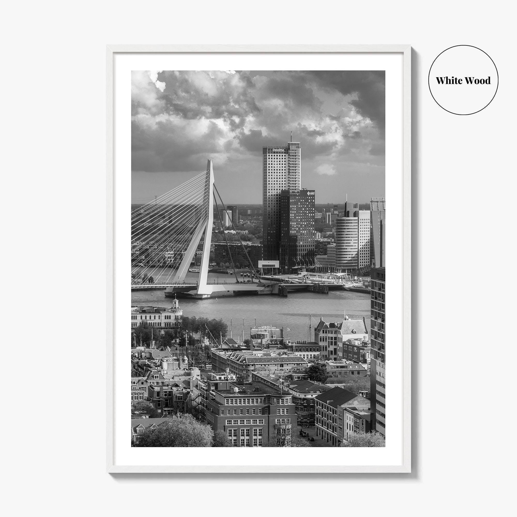 Rotterdam Skyline Black and White Fine Art Photo Print, Euromast South Holland Poster