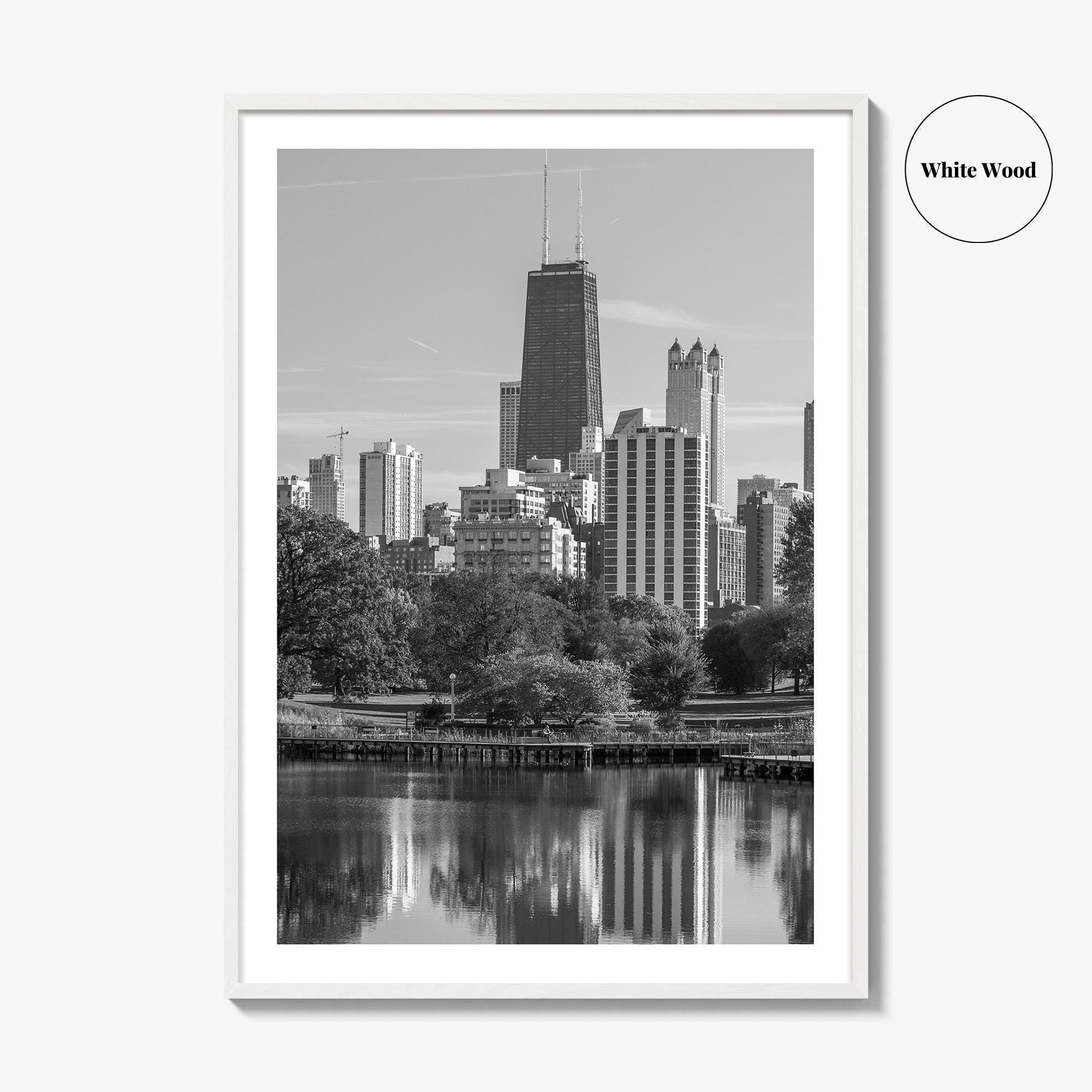 Chicago Skyline Black and White Fine Art Photo Print, Lincoln Park Illinois Poster