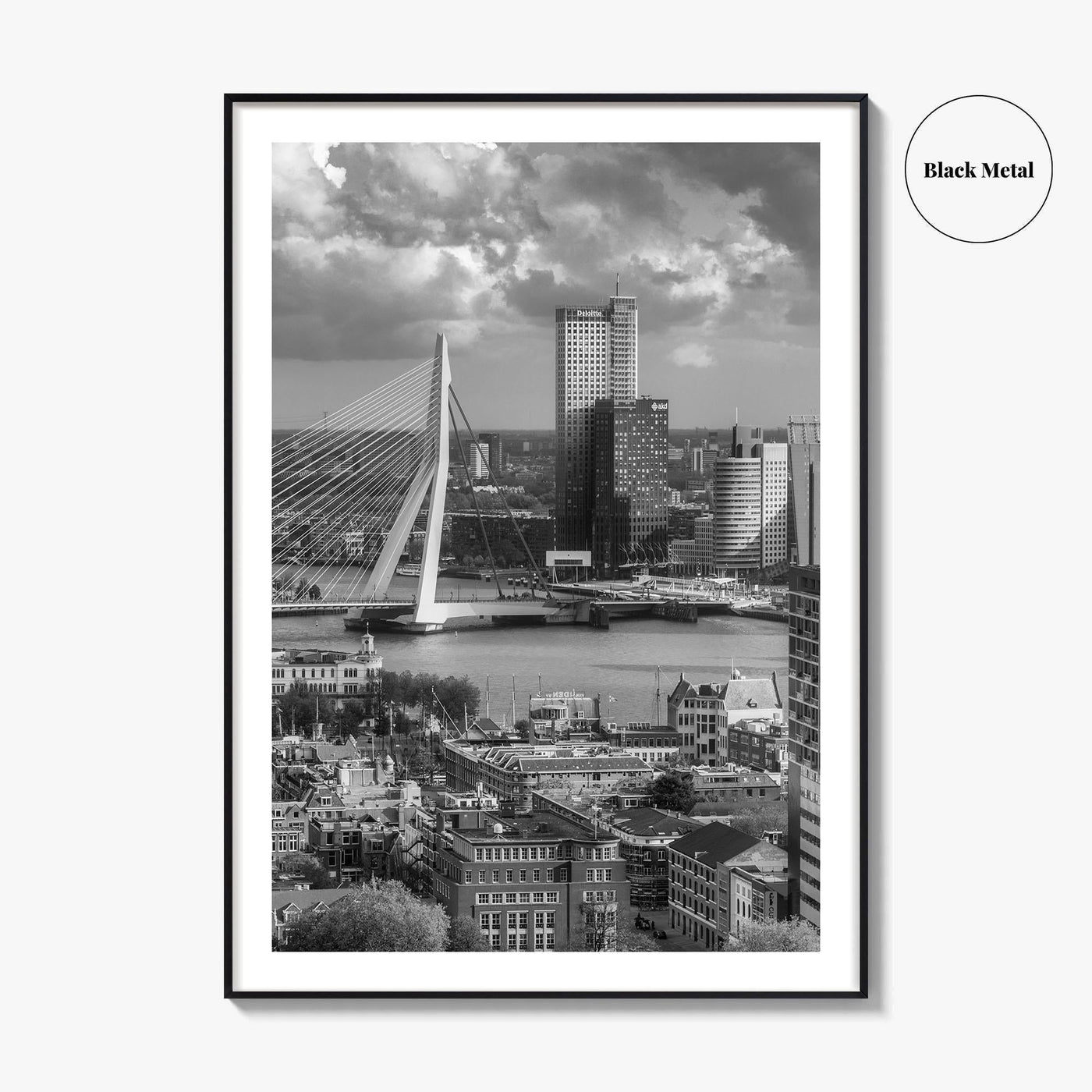 Rotterdam Skyline Black and White Fine Art Photo Print, Euromast South Holland Poster