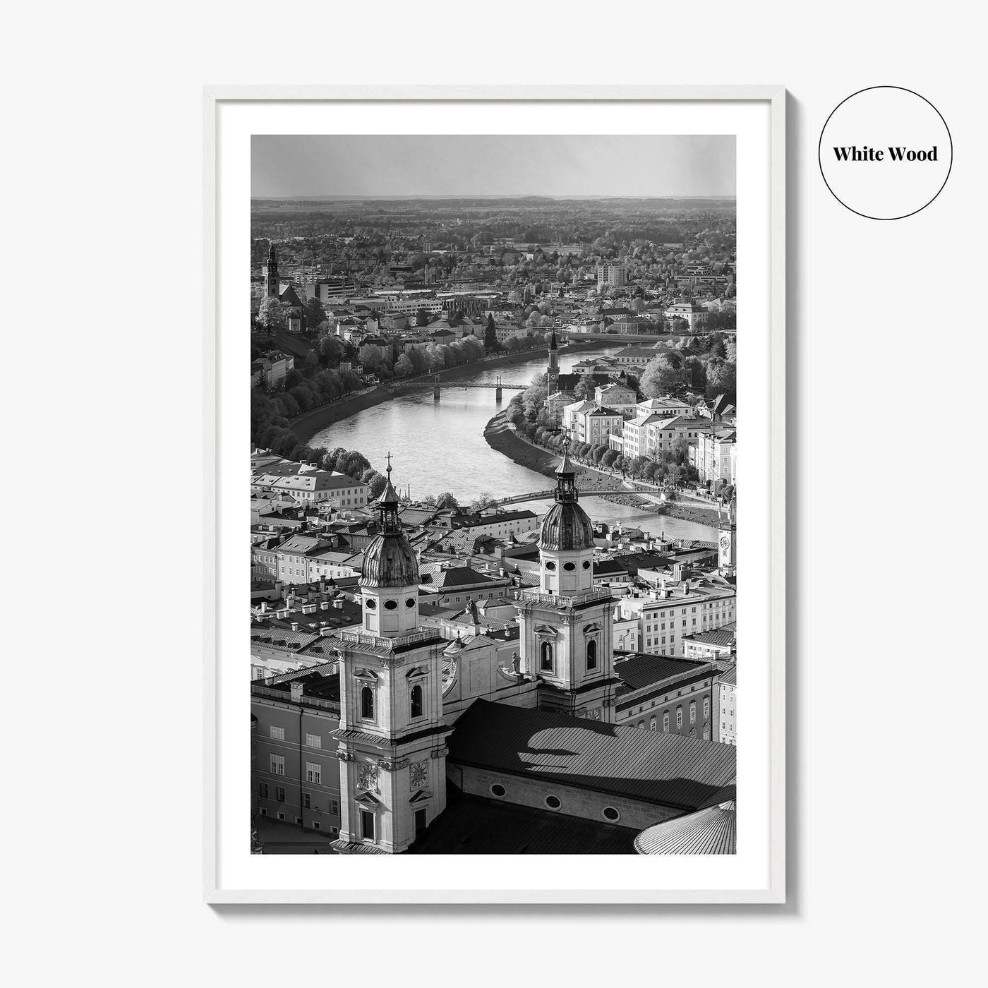 Salzburg Skyline Black and White Fine Art Photo Print, Salzburger Land Austria Poster