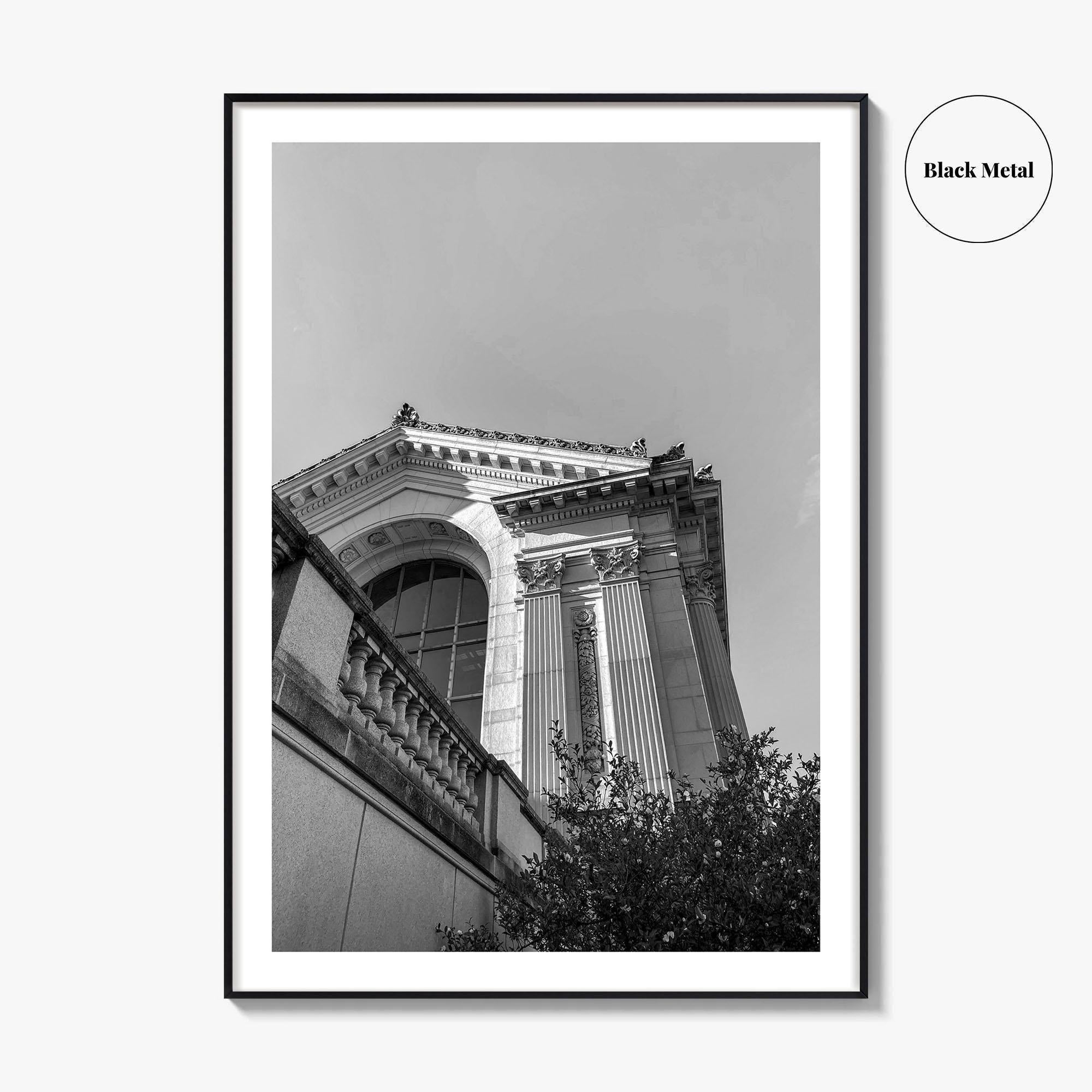 UC Berkeley Black and White Fine Art Photo Print, Doe Hall, California USA Poster