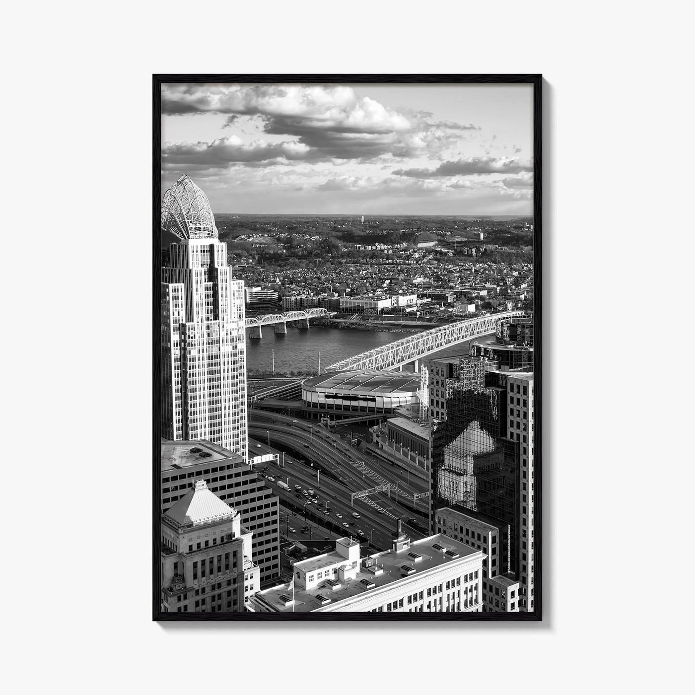 Cincinnati Skyline Black and White Fine Art Photo Print, Ohio River, USA Poster