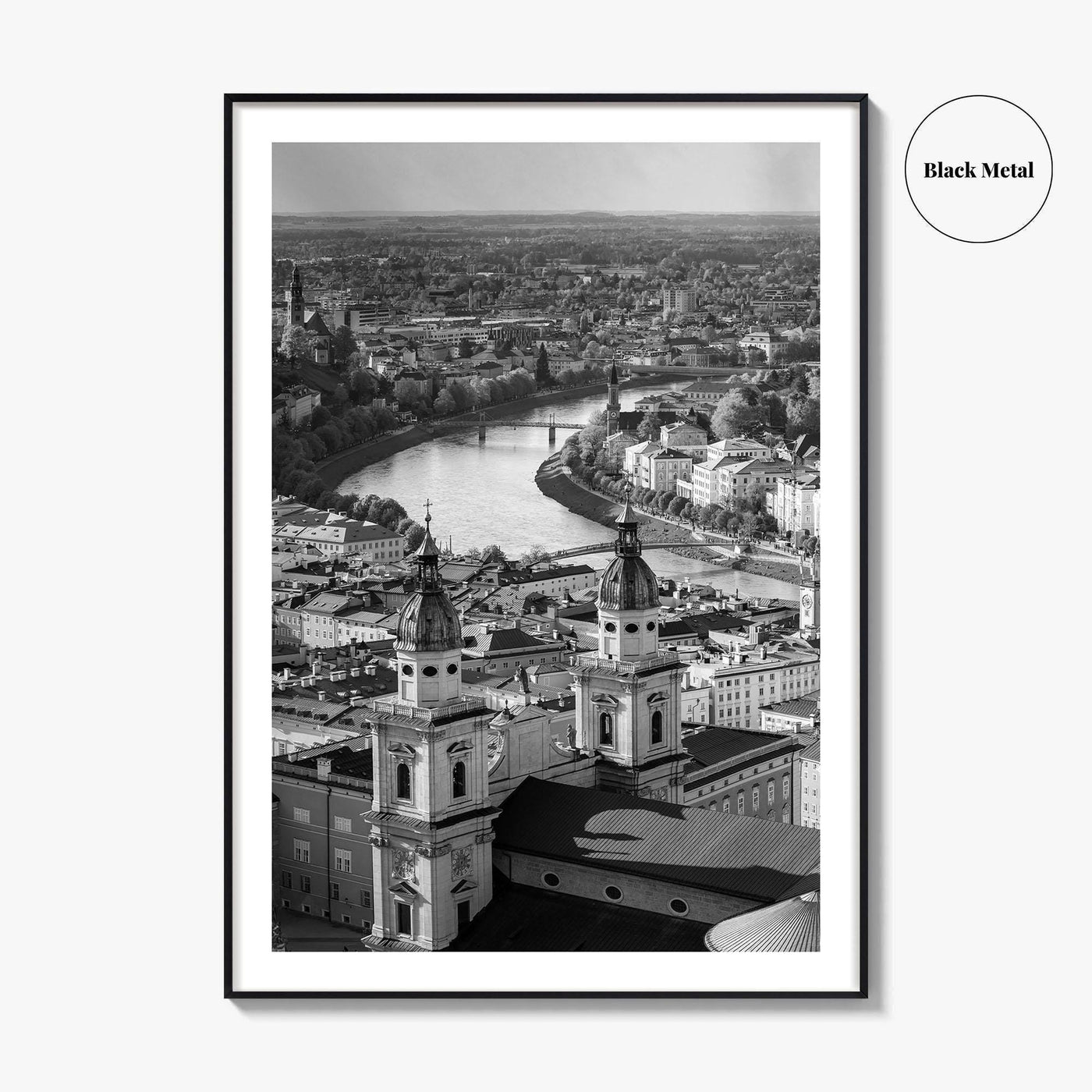 Salzburg Skyline Black and White Fine Art Photo Print, Salzburger Land Austria Poster