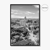 Madison Skyline Black and White Fine Art Photo Print, Wisconsin State Capitol, USA Poster