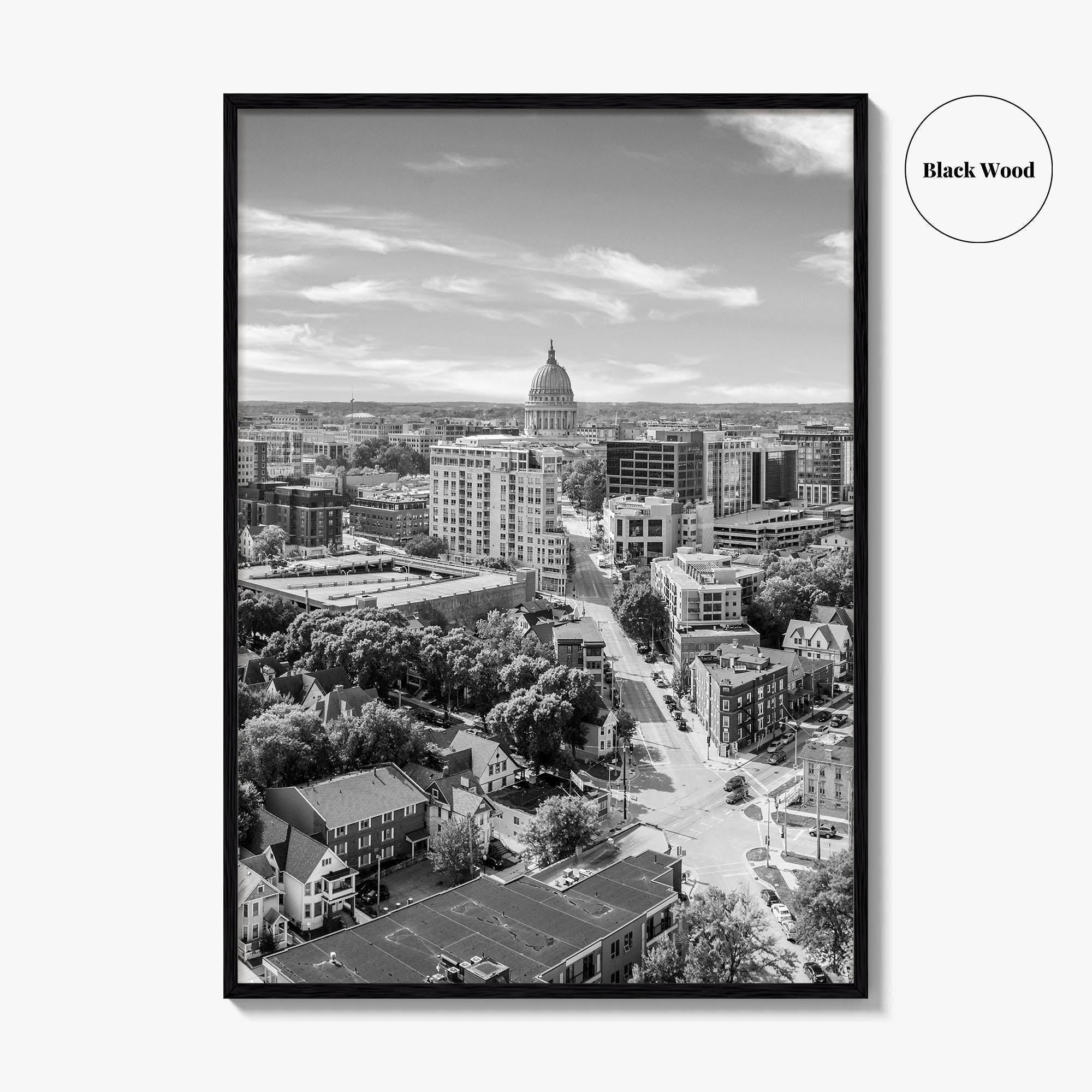 Madison Skyline Black and White Fine Art Photo Print, Wisconsin State Capitol, USA Poster