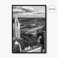 Cincinnati Skyline Black and White Fine Art Photo Print, Ohio River, USA Poster