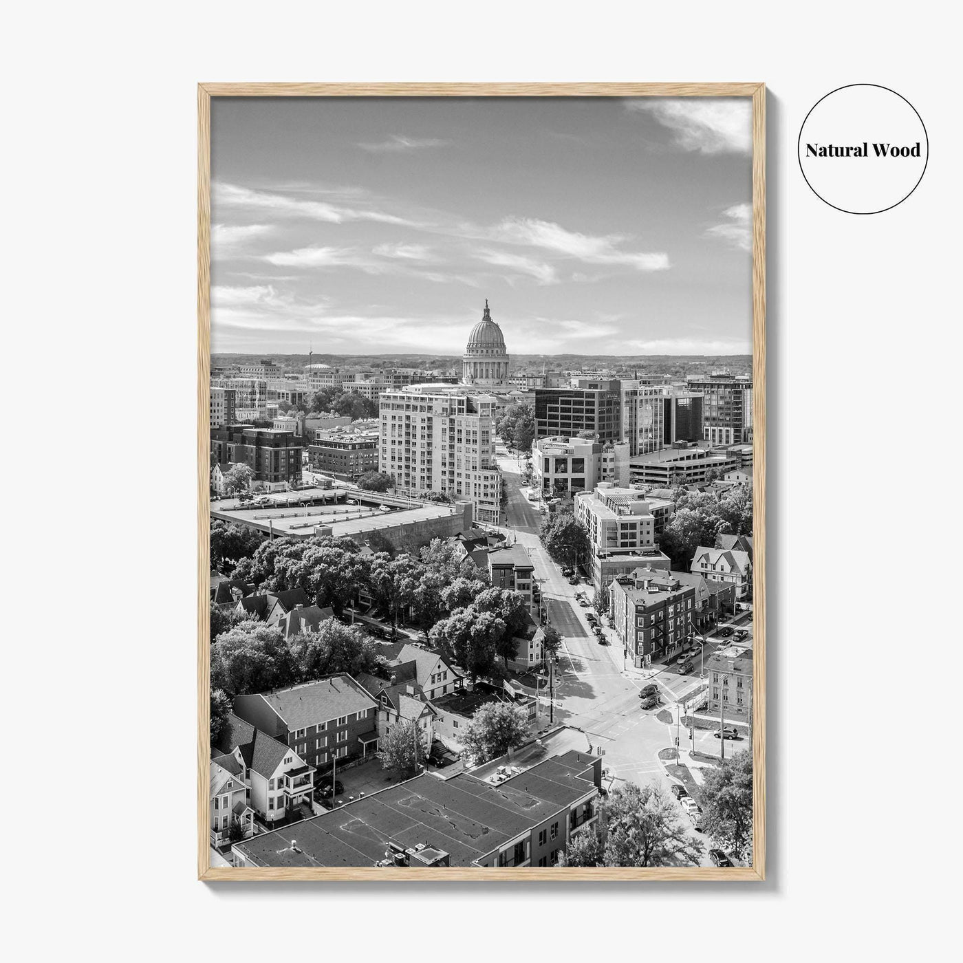 Madison Skyline Black and White Fine Art Photo Print, Wisconsin State Capitol, USA Poster