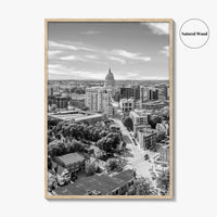 Madison Skyline Black and White Fine Art Photo Print, Wisconsin State Capitol, USA Poster