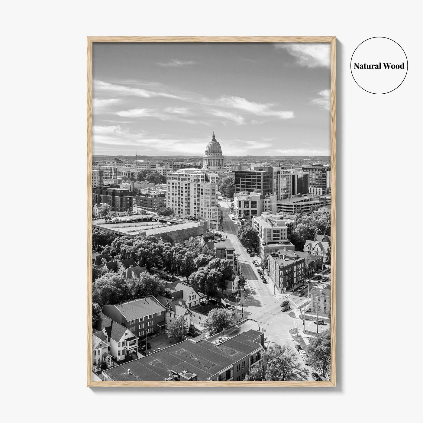 Madison Skyline Black and White Fine Art Photo Print, Wisconsin State Capitol, USA Poster