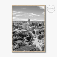 Madison Skyline Black and White Fine Art Photo Print, Wisconsin State Capitol, USA Poster