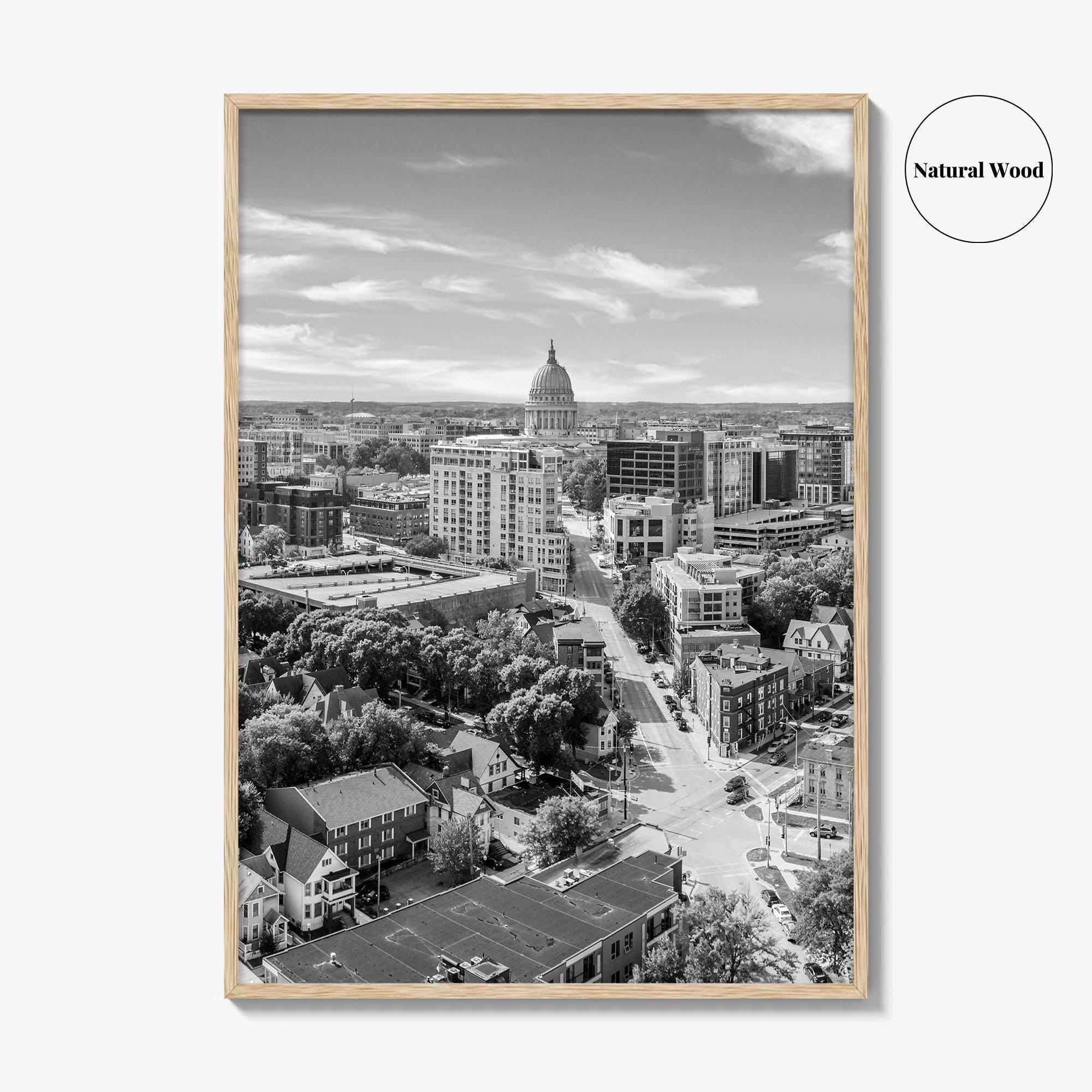 Madison Skyline Black and White Fine Art Photo Print, Wisconsin State Capitol, USA Poster