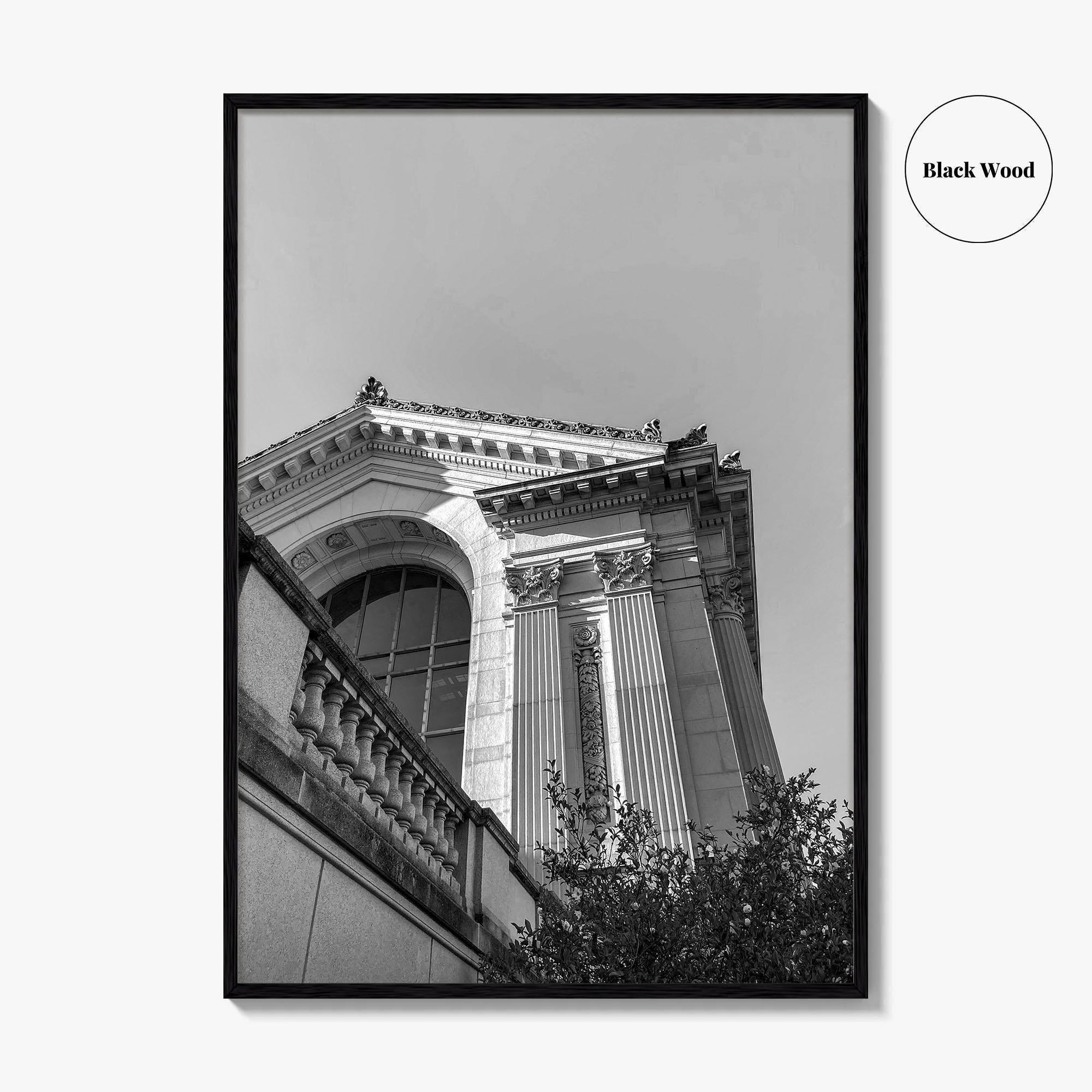 UC Berkeley Black and White Fine Art Photo Print, Doe Hall, California USA Poster