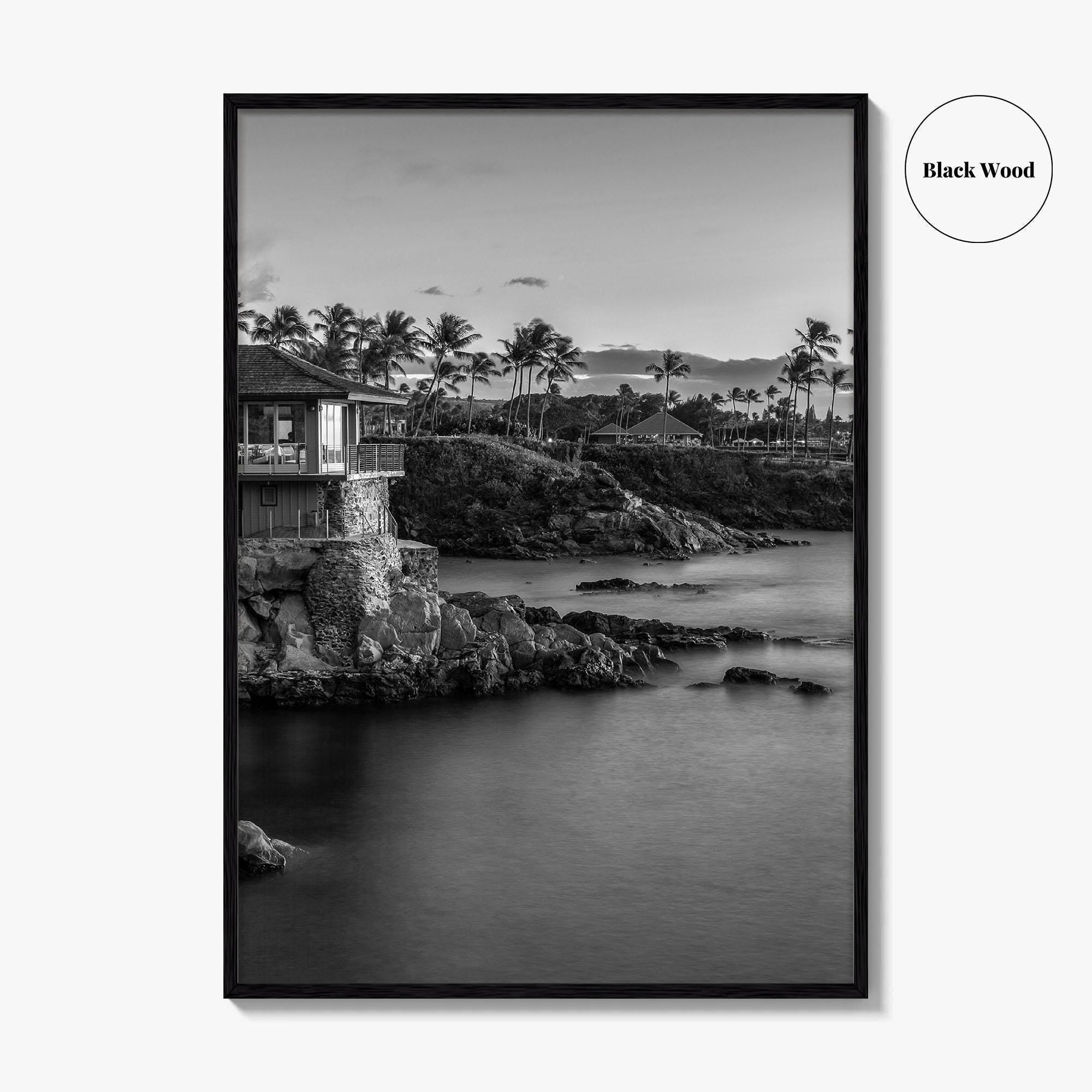 Maui Black and White Fine Art Photo Print, Hawaii Wall Poster, Cliff House