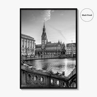 Hamburg Black and White Fine Art Photo Print, City Hall Rathaus, Germany Wall Poster