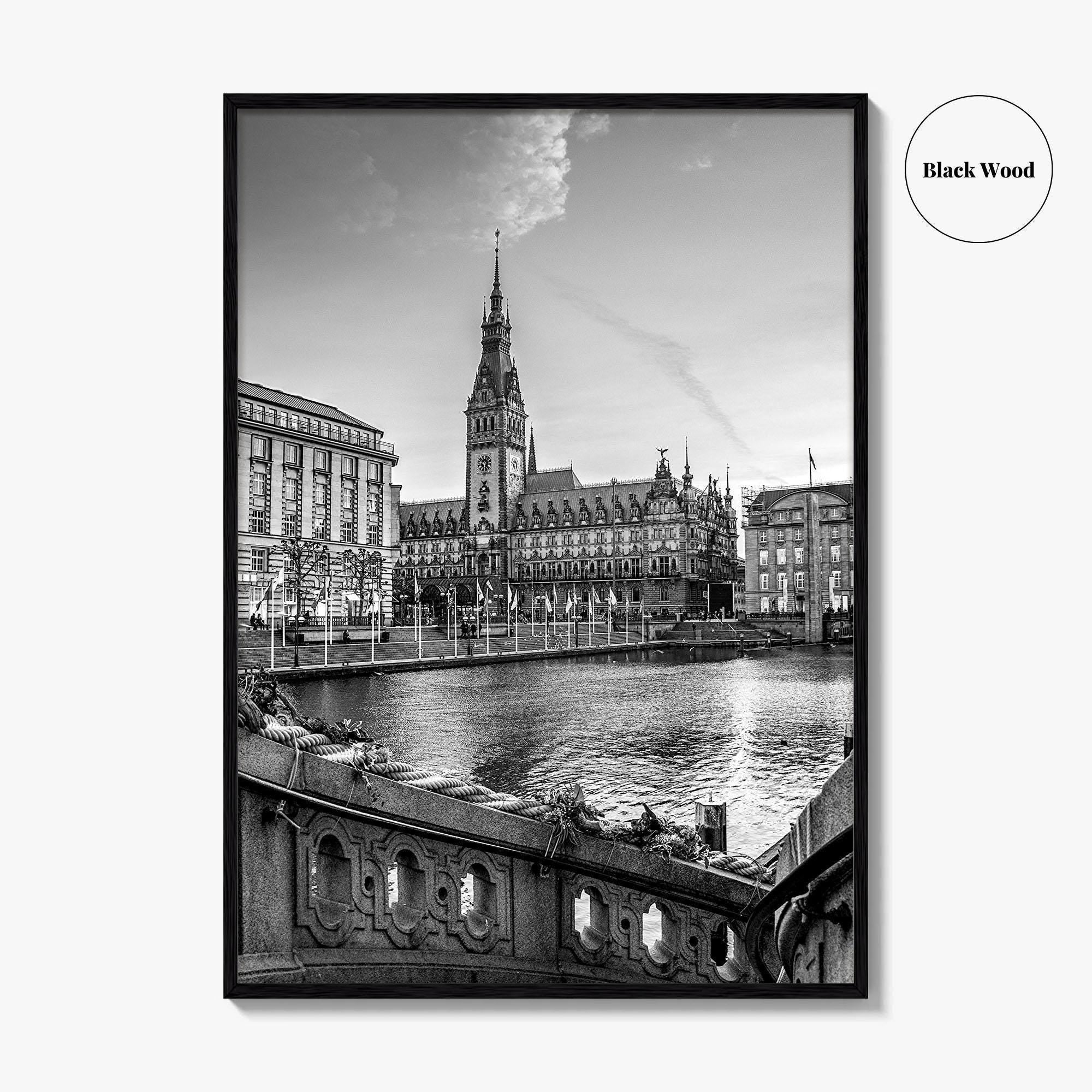 Hamburg Black and White Fine Art Photo Print, City Hall Rathaus, Germany Wall Poster