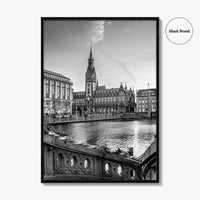 Hamburg Black and White Fine Art Photo Print, City Hall Rathaus, Germany Wall Poster
