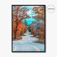 Door County Wisconsin Fine Art Photo Print, Autumn Winding Road, Fall Foliage Poster