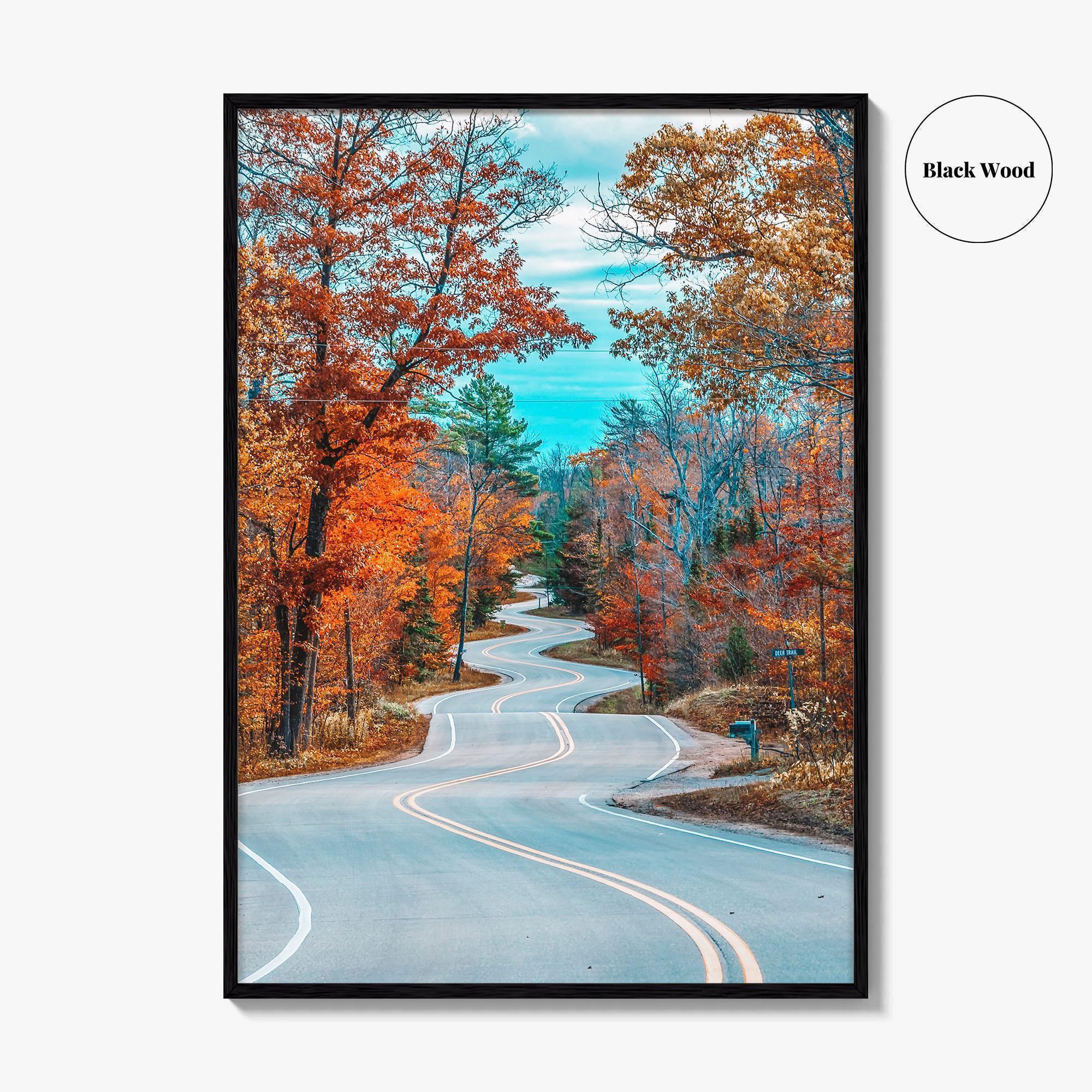 Door County Wisconsin Fine Art Photo Print, Autumn Winding Road, Fall Foliage Poster