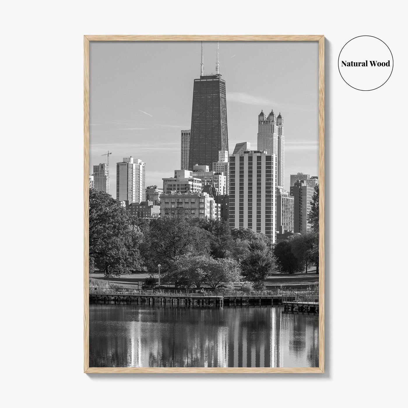 Chicago Skyline Black and White Fine Art Photo Print, Lincoln Park Illinois Poster