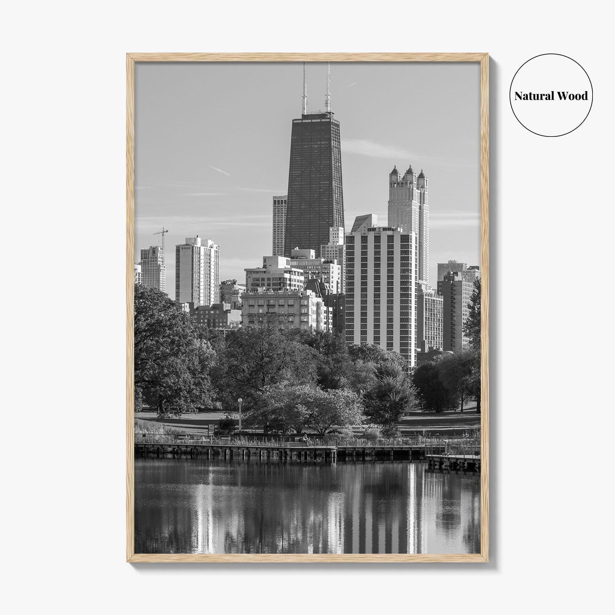 Chicago Skyline Black and White Fine Art Photo Print, Lincoln Park Illinois Poster