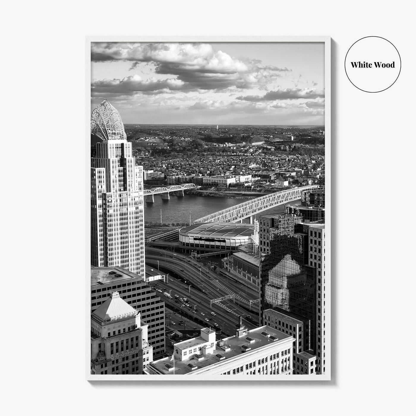 Cincinnati Skyline Black and White Fine Art Photo Print, Ohio River, USA Poster