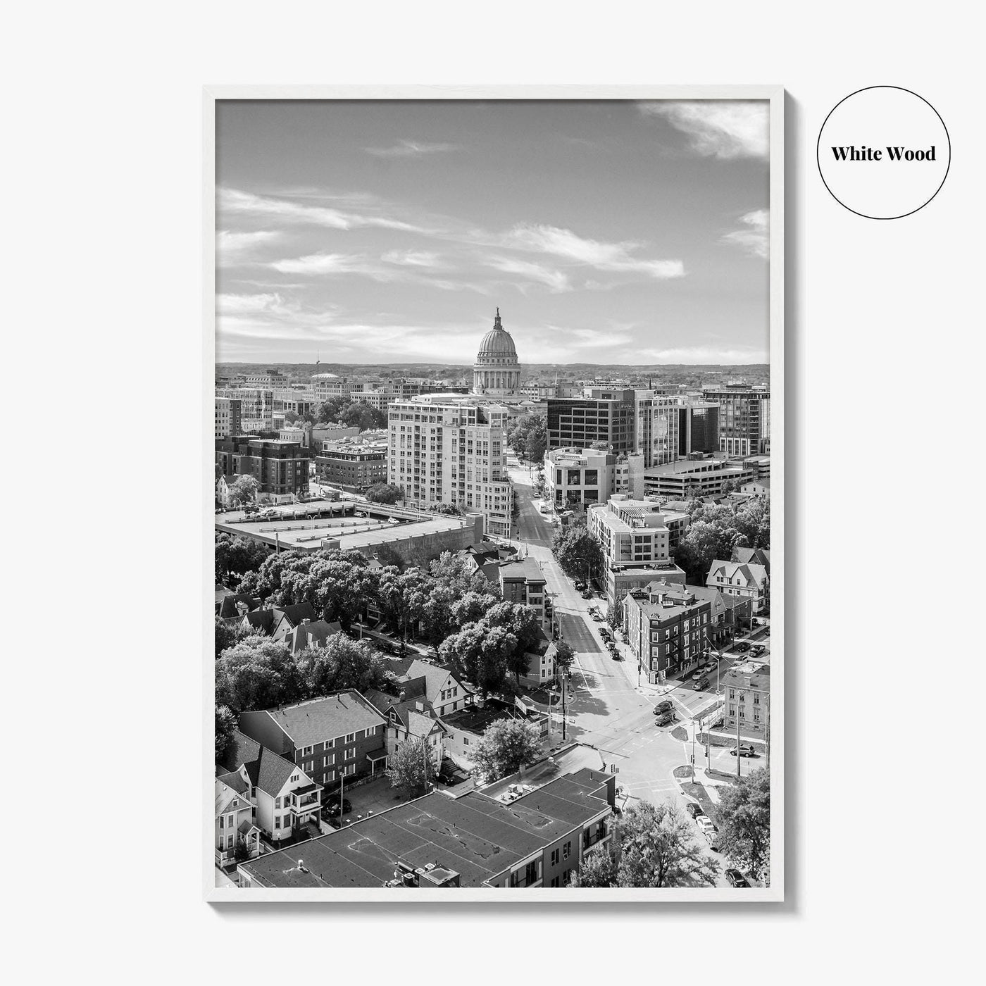 Madison Skyline Black and White Fine Art Photo Print, Wisconsin State Capitol, USA Poster
