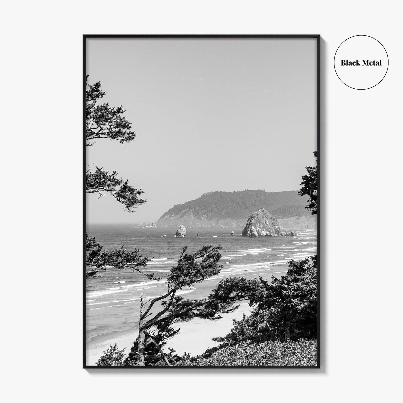 Cannon Beach Black and White Fine Art Photo Print, Haystack Rock Oregon Coast Poster