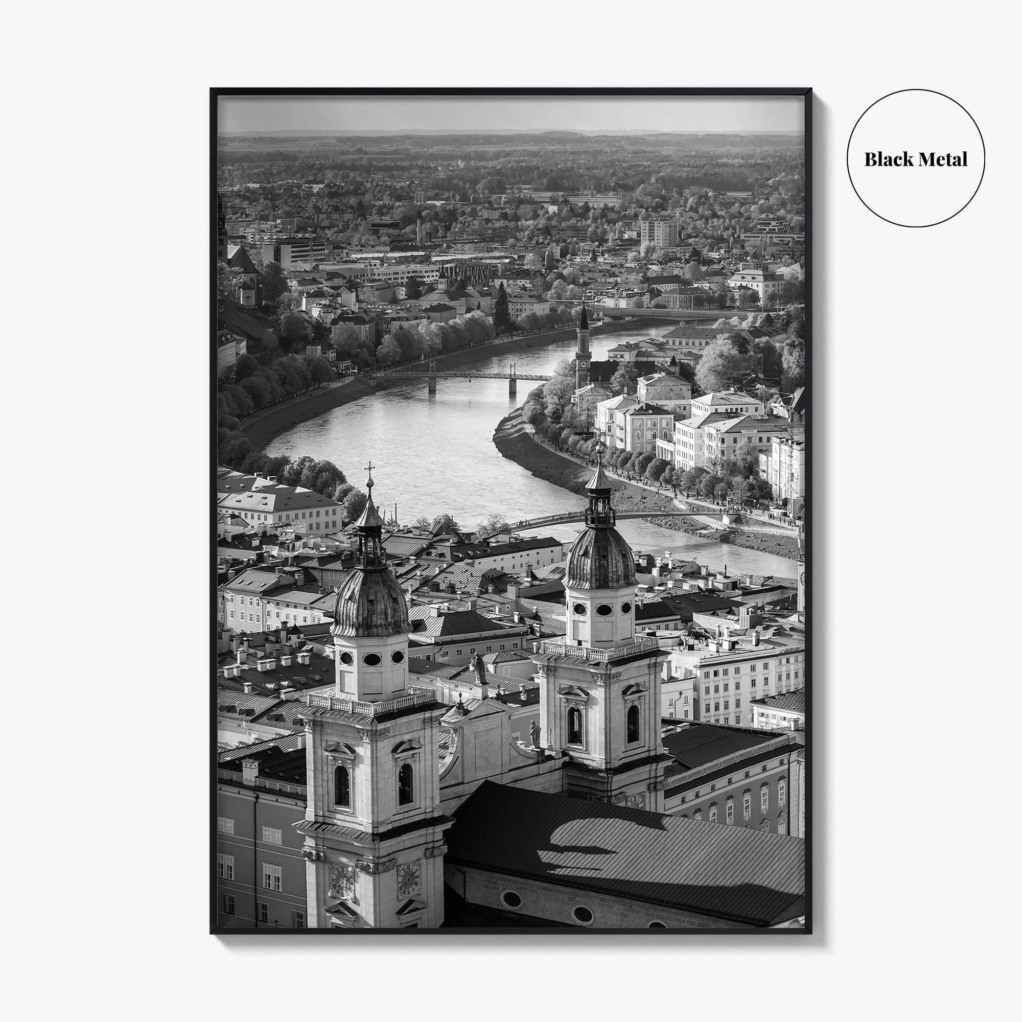 Salzburg Skyline Black and White Fine Art Photo Print, Salzburger Land Austria Poster
