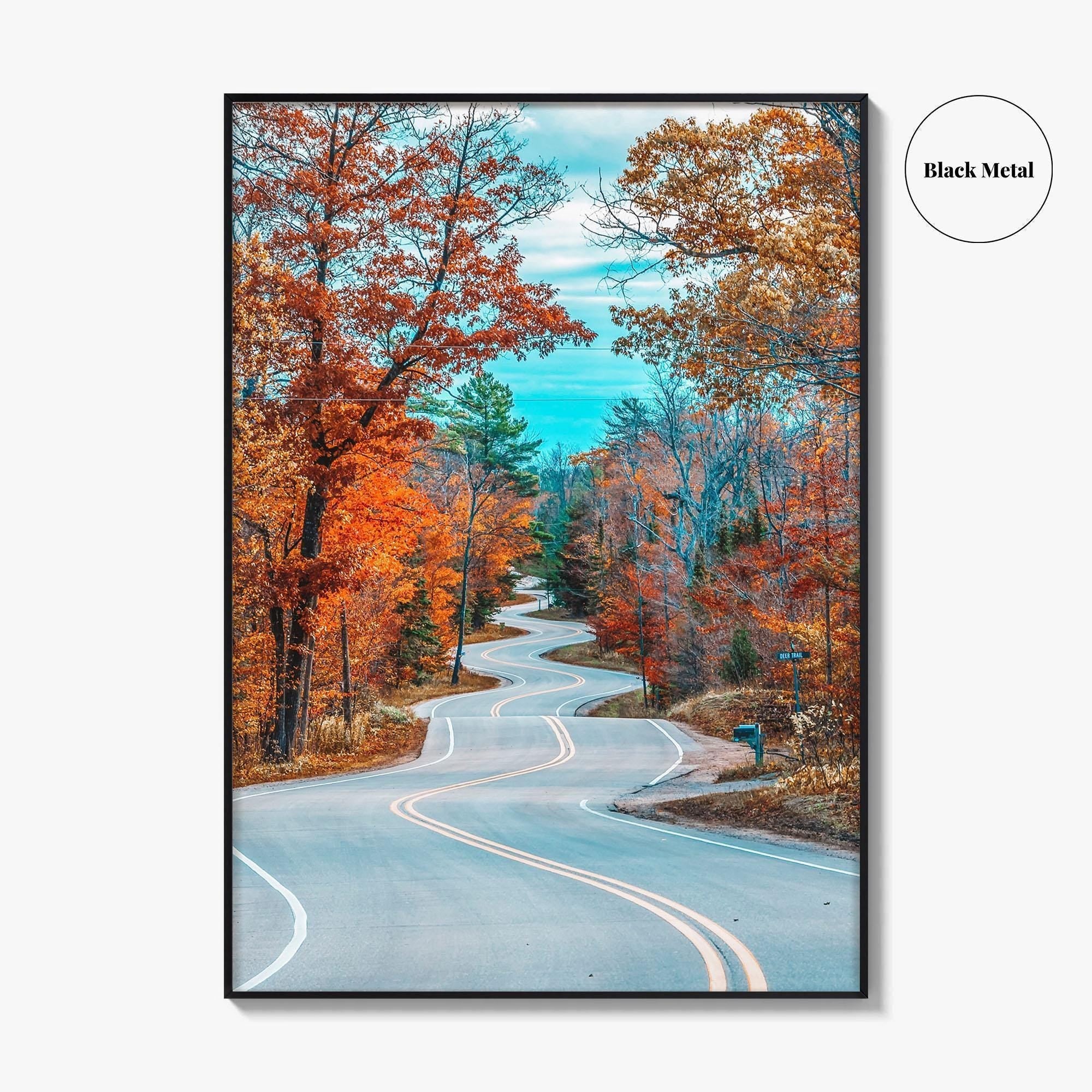 Door County Wisconsin Fine Art Photo Print, Autumn Winding Road, Fall Foliage Poster