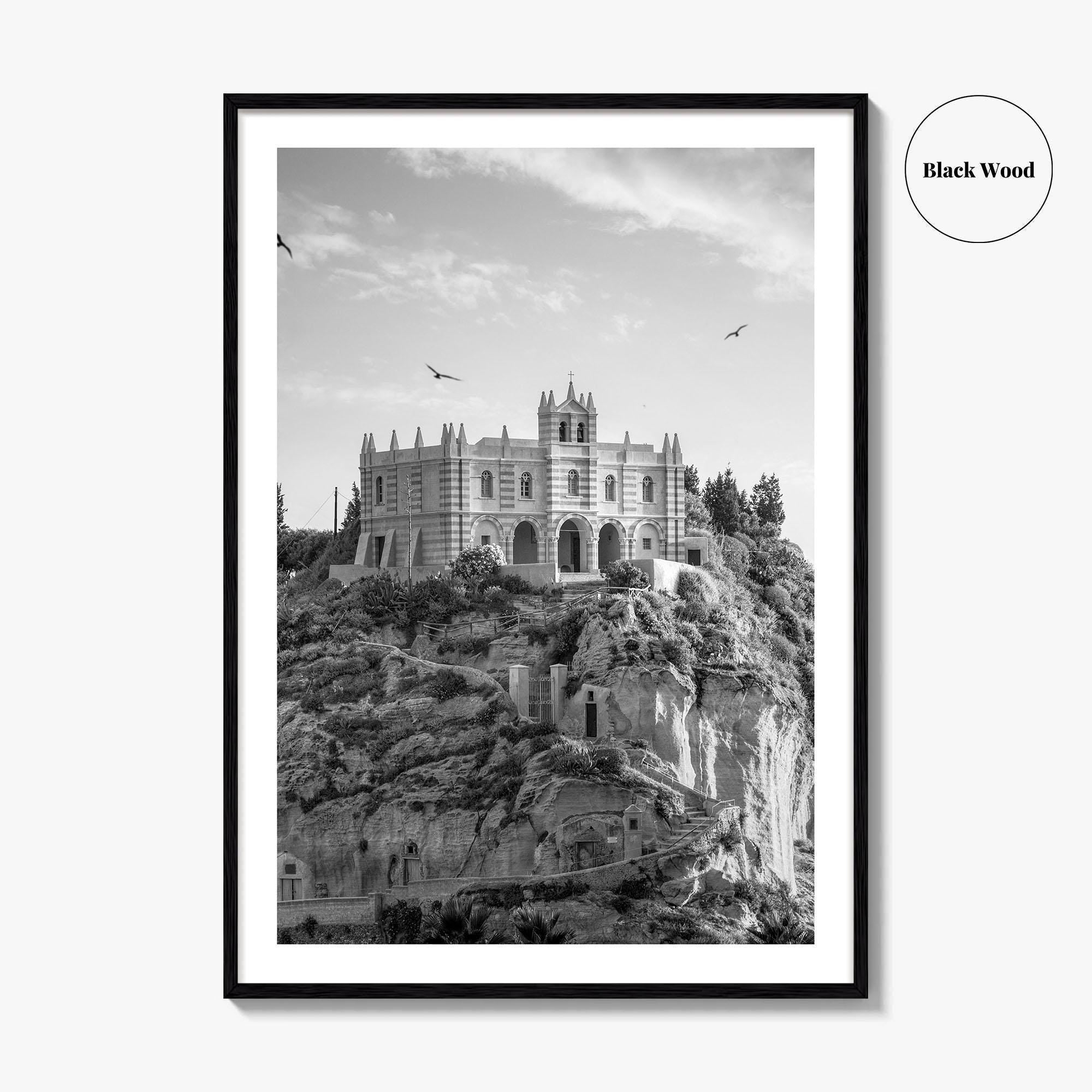 Tropea Black and White Fine Art Photo Print, Santa Maria dell'Isola, Calabria Italy Poster