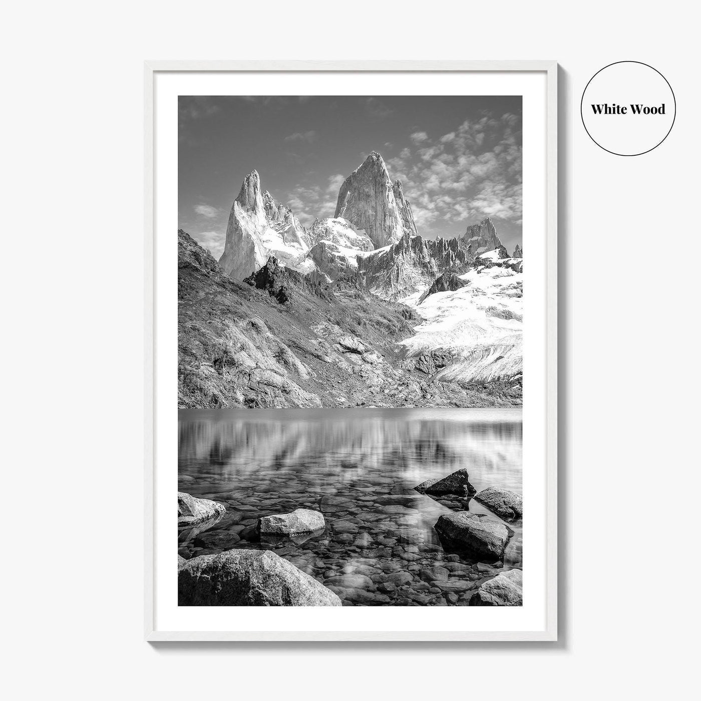 Mount Fitz Roy Black and White Fine Art Photo Print, Patagonia Argentina Poster