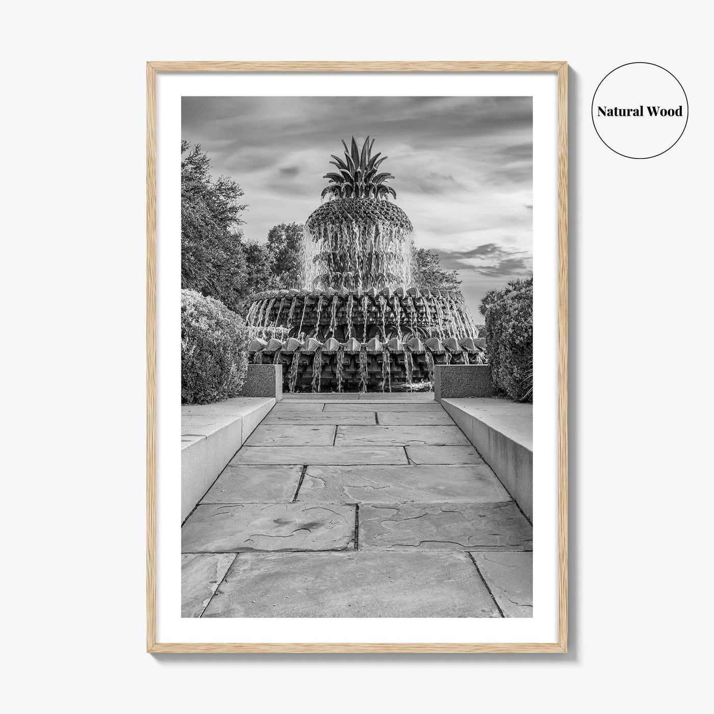 Charleston Black and White Fine Art Photo Print, Pineapple Fountain, South Carolina Poster