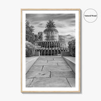 Charleston Black and White Fine Art Photo Print, Pineapple Fountain, South Carolina Poster