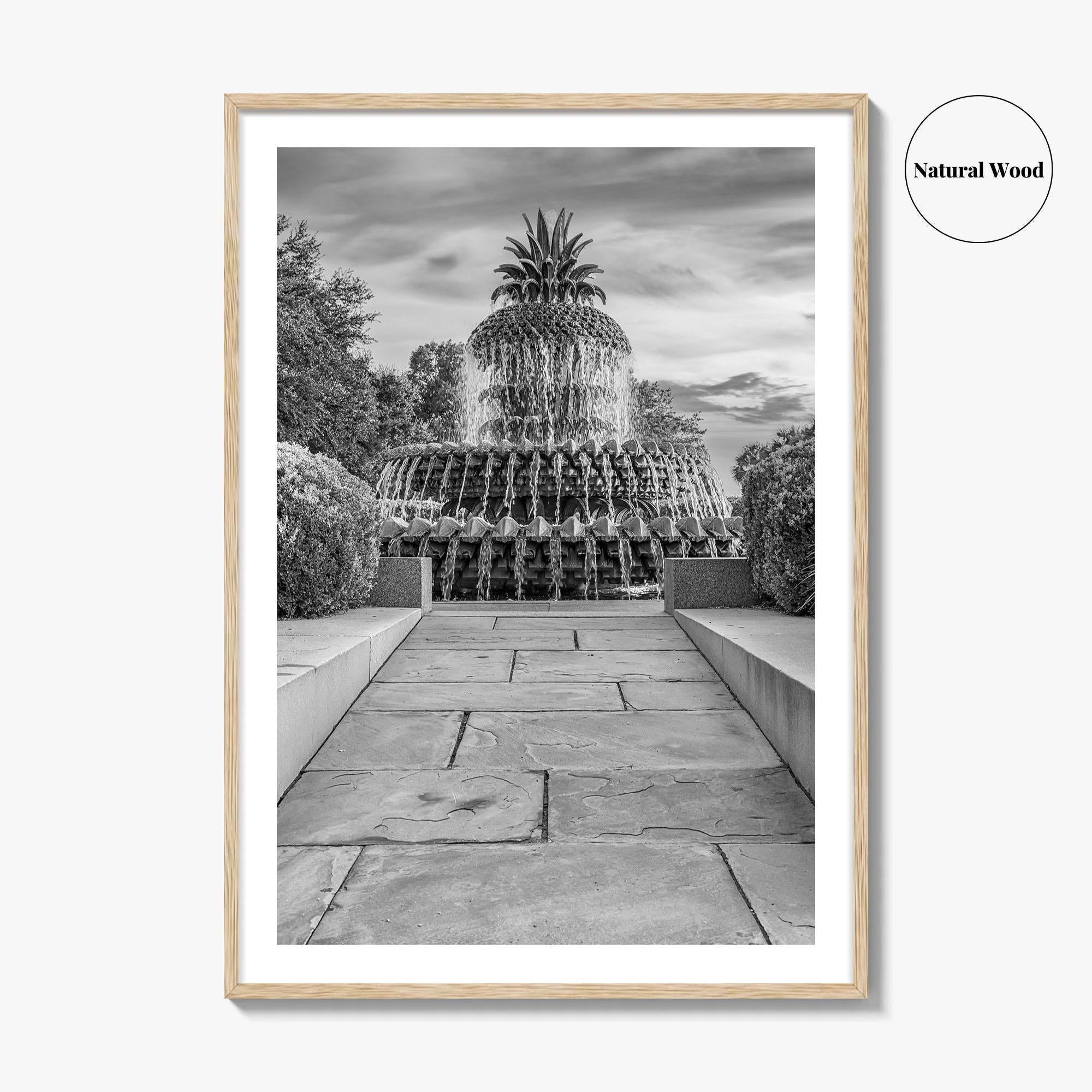 Charleston Black and White Fine Art Photo Print, Pineapple Fountain, South Carolina Poster