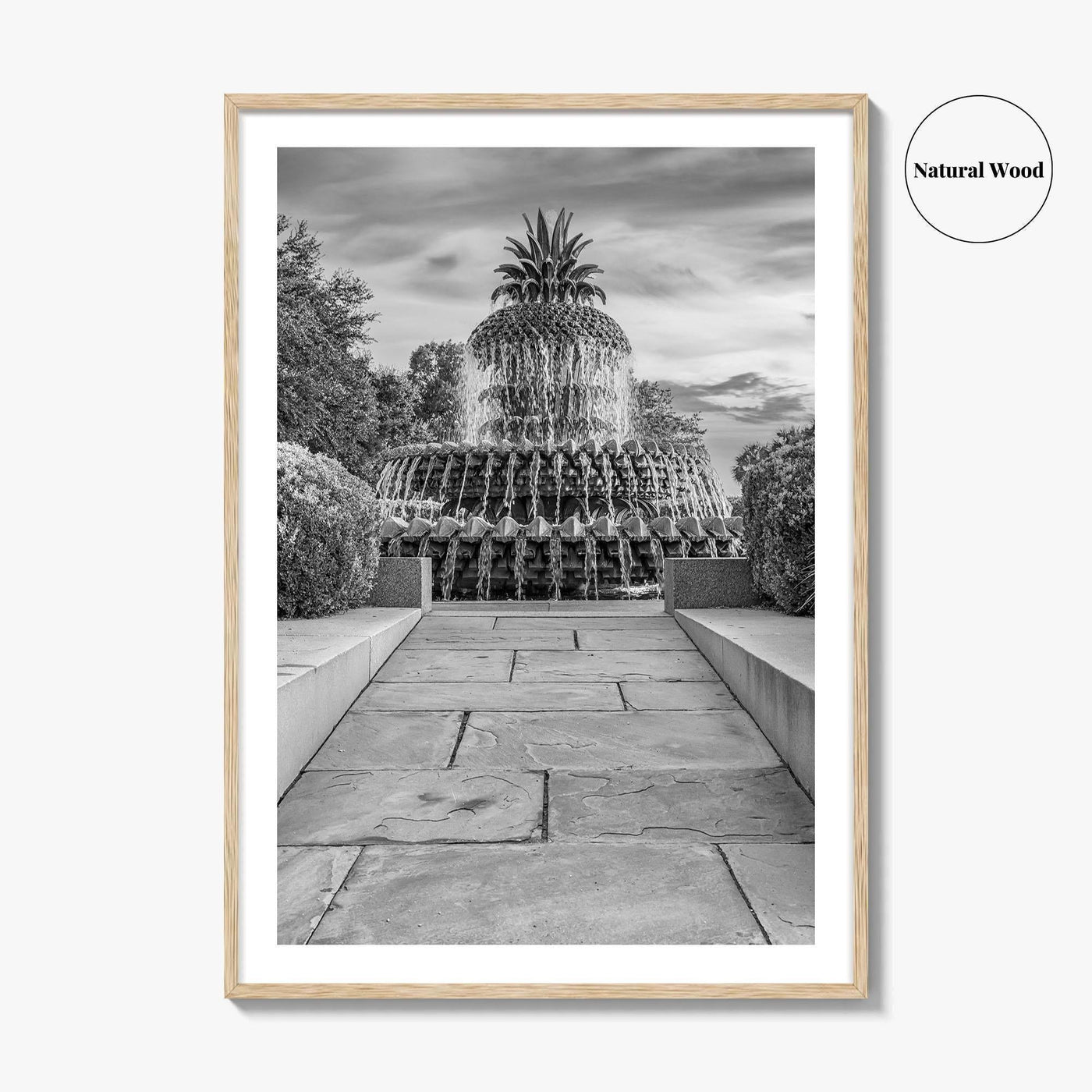 Charleston Black and White Fine Art Photo Print, Pineapple Fountain, South Carolina Poster
