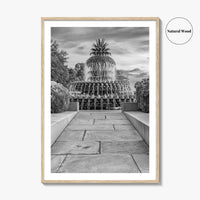 Charleston Black and White Fine Art Photo Print, Pineapple Fountain, South Carolina Poster