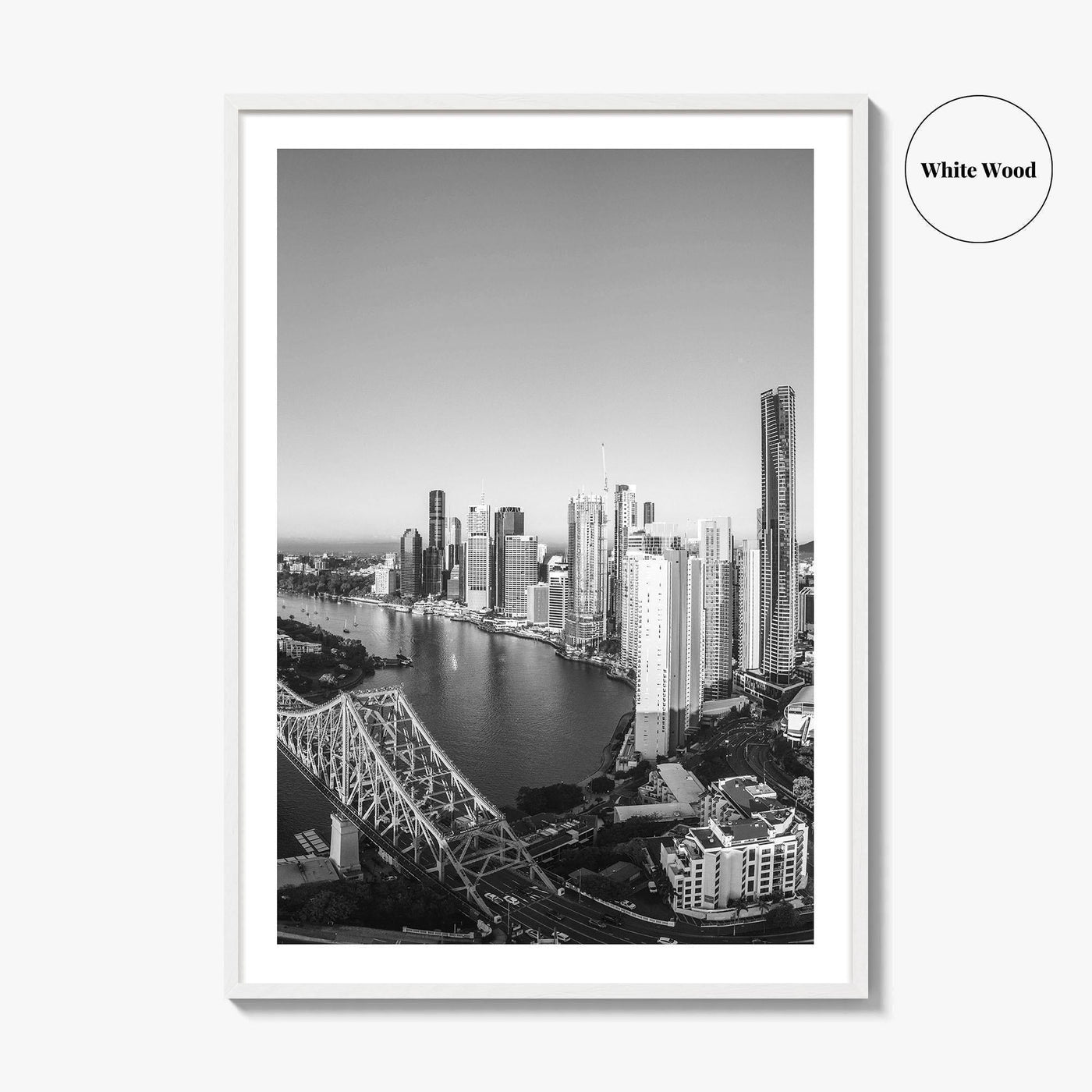 Brisbane Skyline Black and White Fine Art Photo Print, Story Bridge Queensland Poster