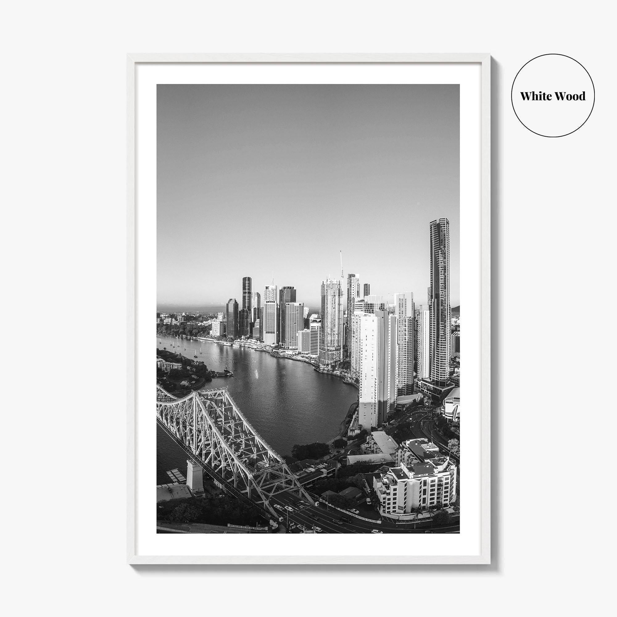 Brisbane Skyline Black and White Fine Art Photo Print, Story Bridge Queensland Poster