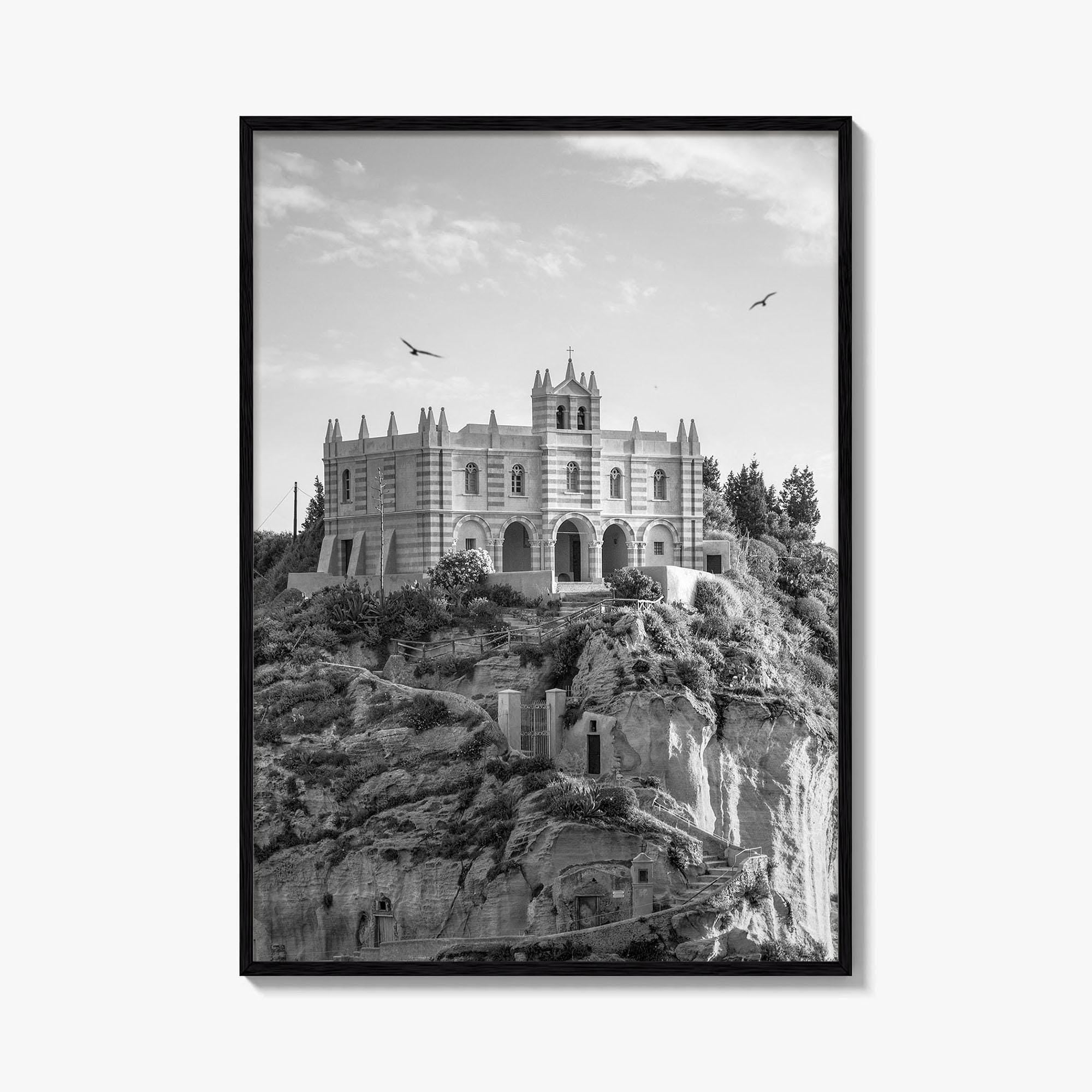 Tropea Black and White Fine Art Photo Print, Santa Maria dell'Isola, Calabria Italy Poster