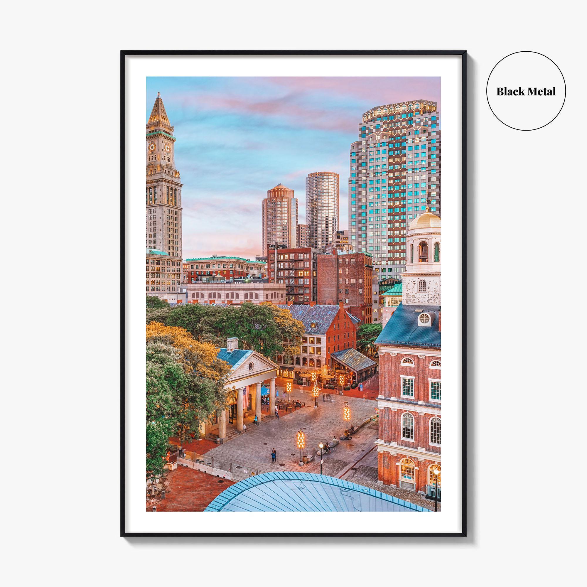 Boston Skyline Fine Art Photo Print, Faneuil Hall, Quincy Market, Massachusetts USA Poster