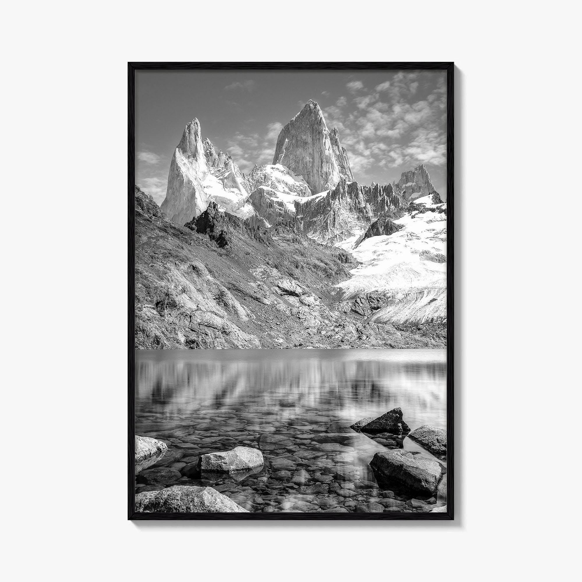 Mount Fitz Roy Black and White Fine Art Photo Print, Patagonia Argentina Poster