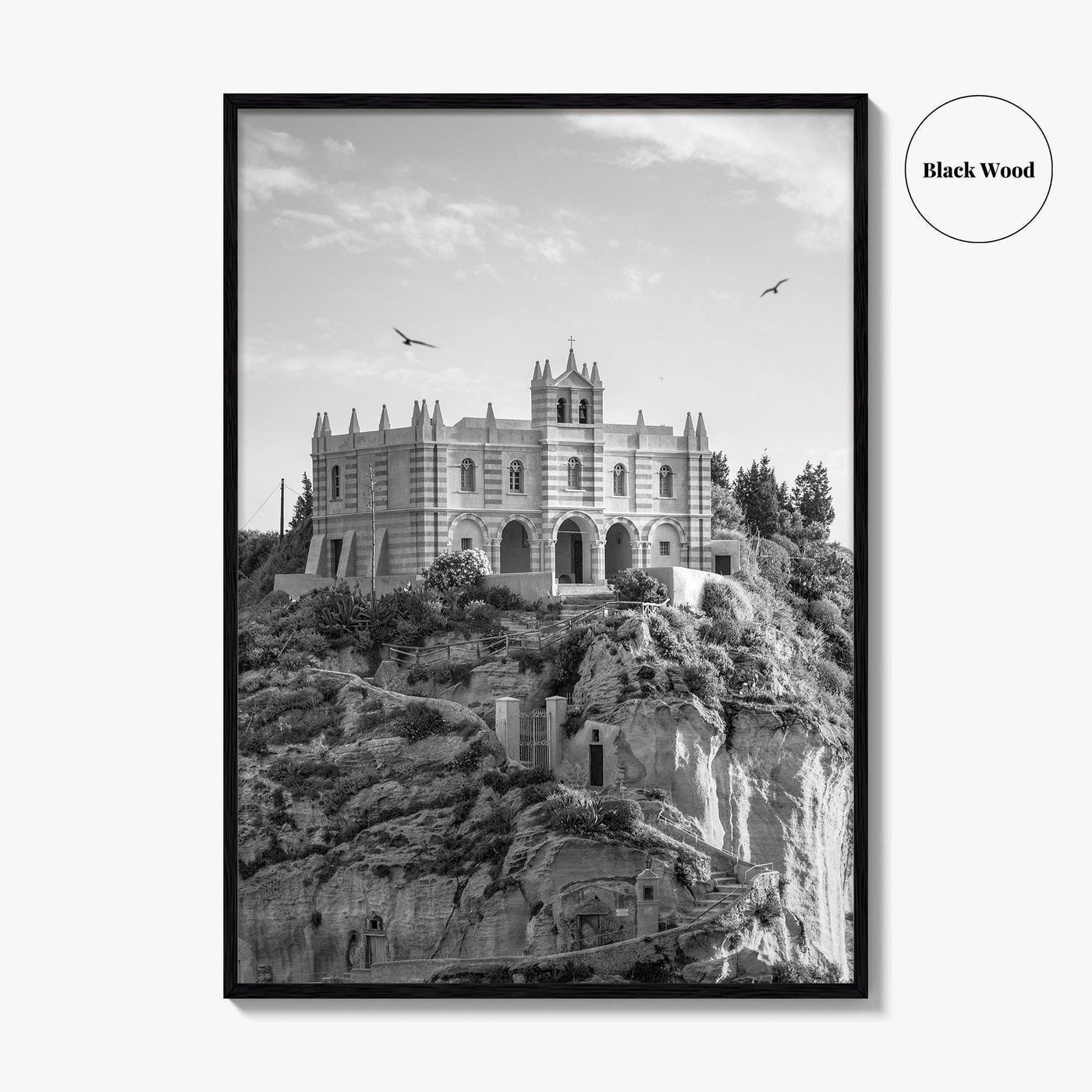 Tropea Black and White Fine Art Photo Print, Santa Maria dell'Isola, Calabria Italy Poster