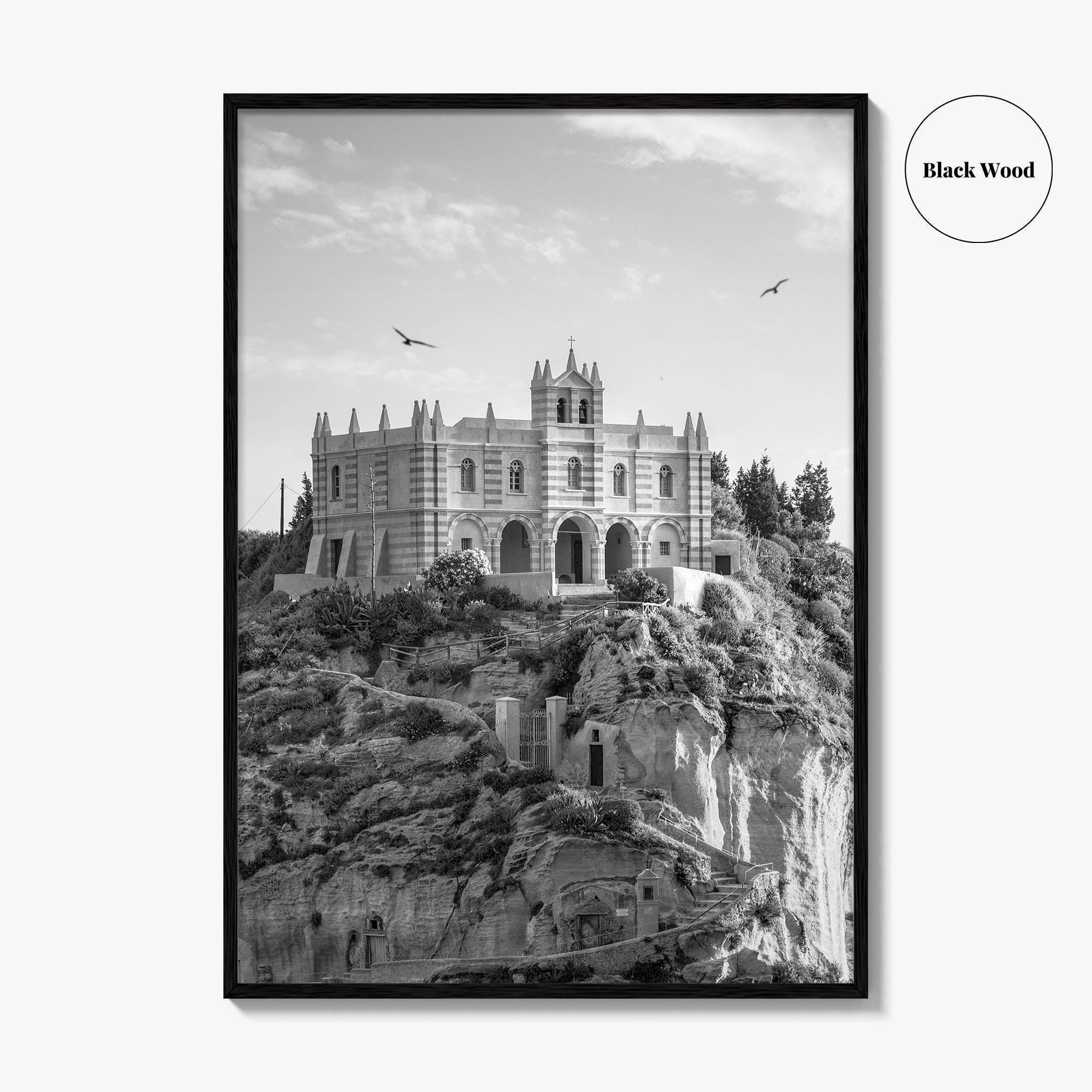 Tropea Black and White Fine Art Photo Print, Santa Maria dell'Isola, Calabria Italy Poster