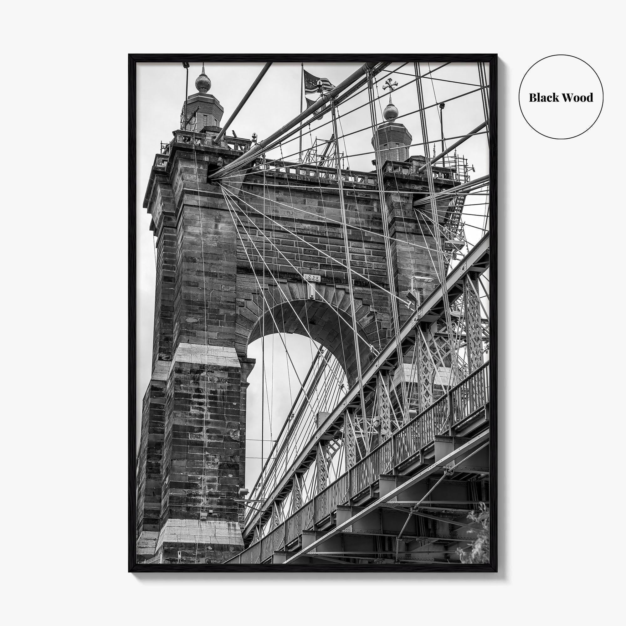 Cincinnati Black and White Fine Art Photo Print, Roebling Bridge, Ohio River, USA Poster