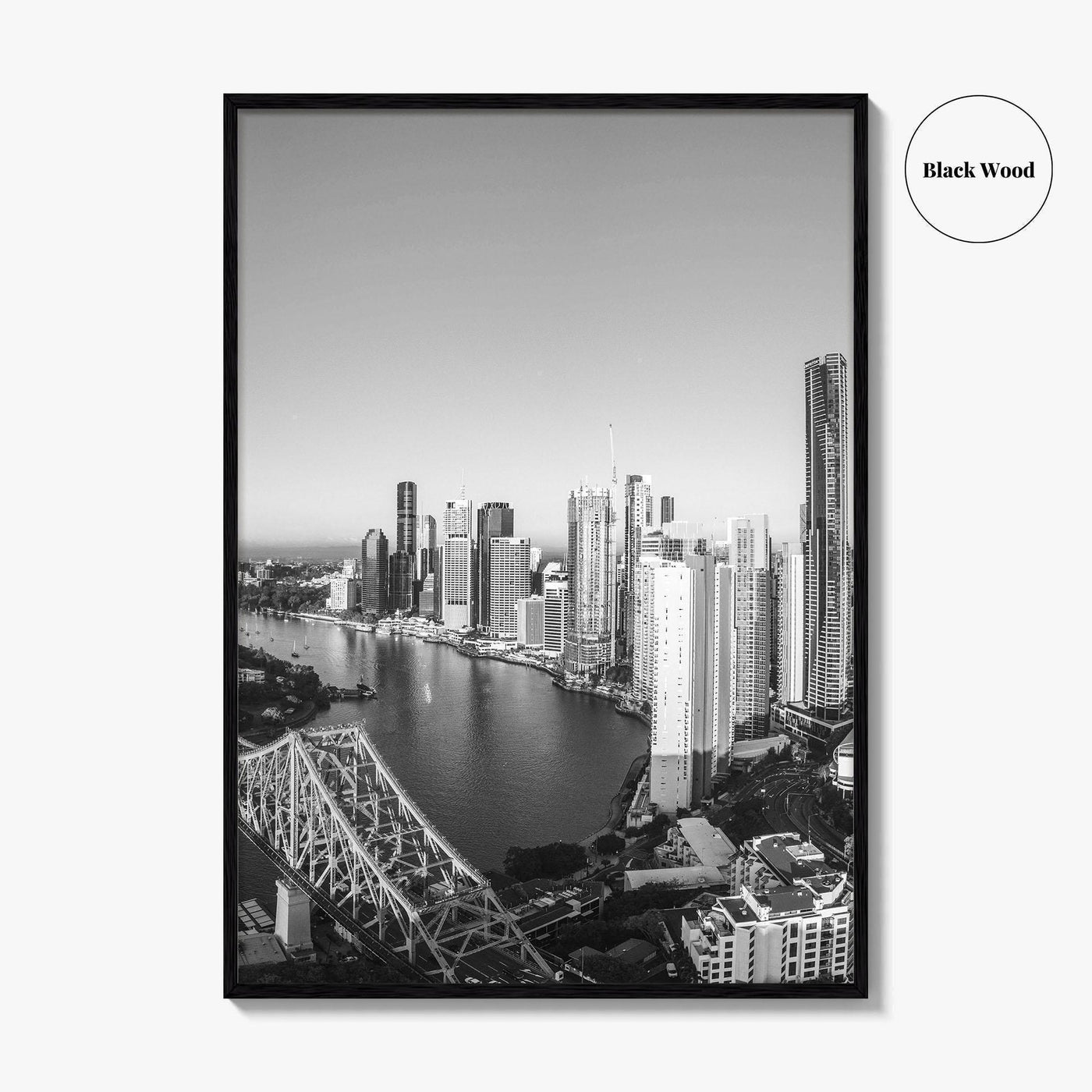 Brisbane Skyline Black and White Fine Art Photo Print, Story Bridge Queensland Poster