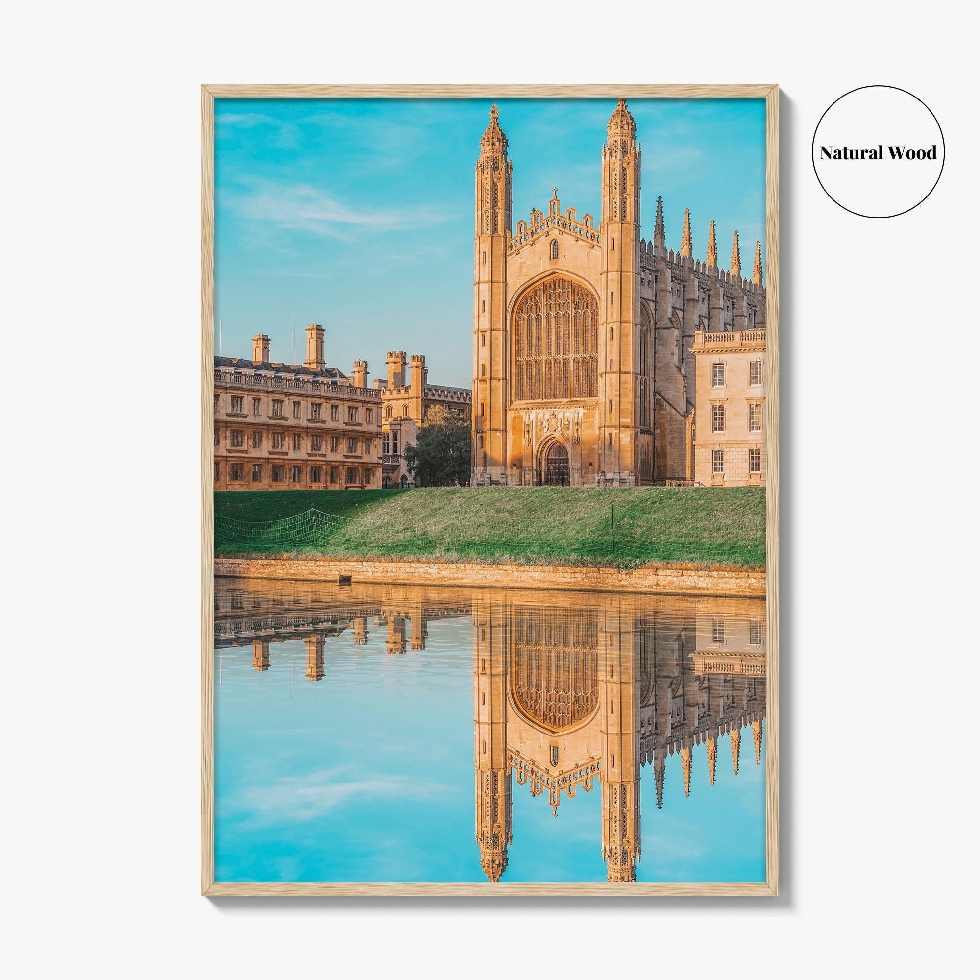 Cambridge England Fine Art Photo Print, UK Waterfront Panorama, Reflection Wall Decor Poster