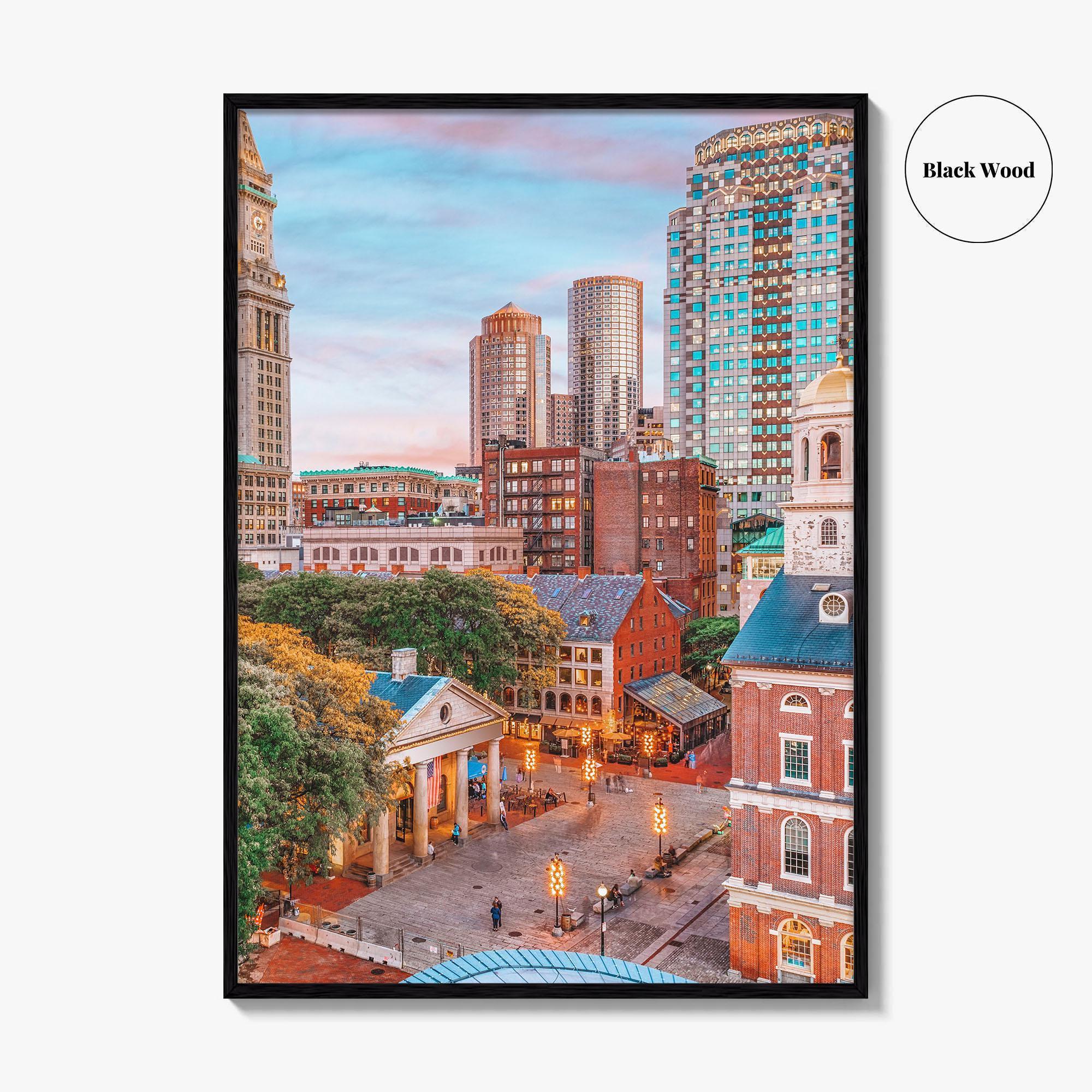 Boston Skyline Fine Art Photo Print, Faneuil Hall, Quincy Market, Massachusetts USA Poster