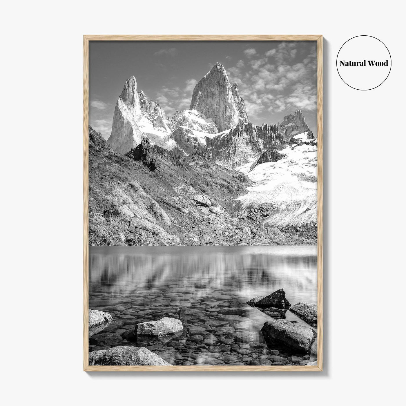 Mount Fitz Roy Black and White Fine Art Photo Print, Patagonia Argentina Poster