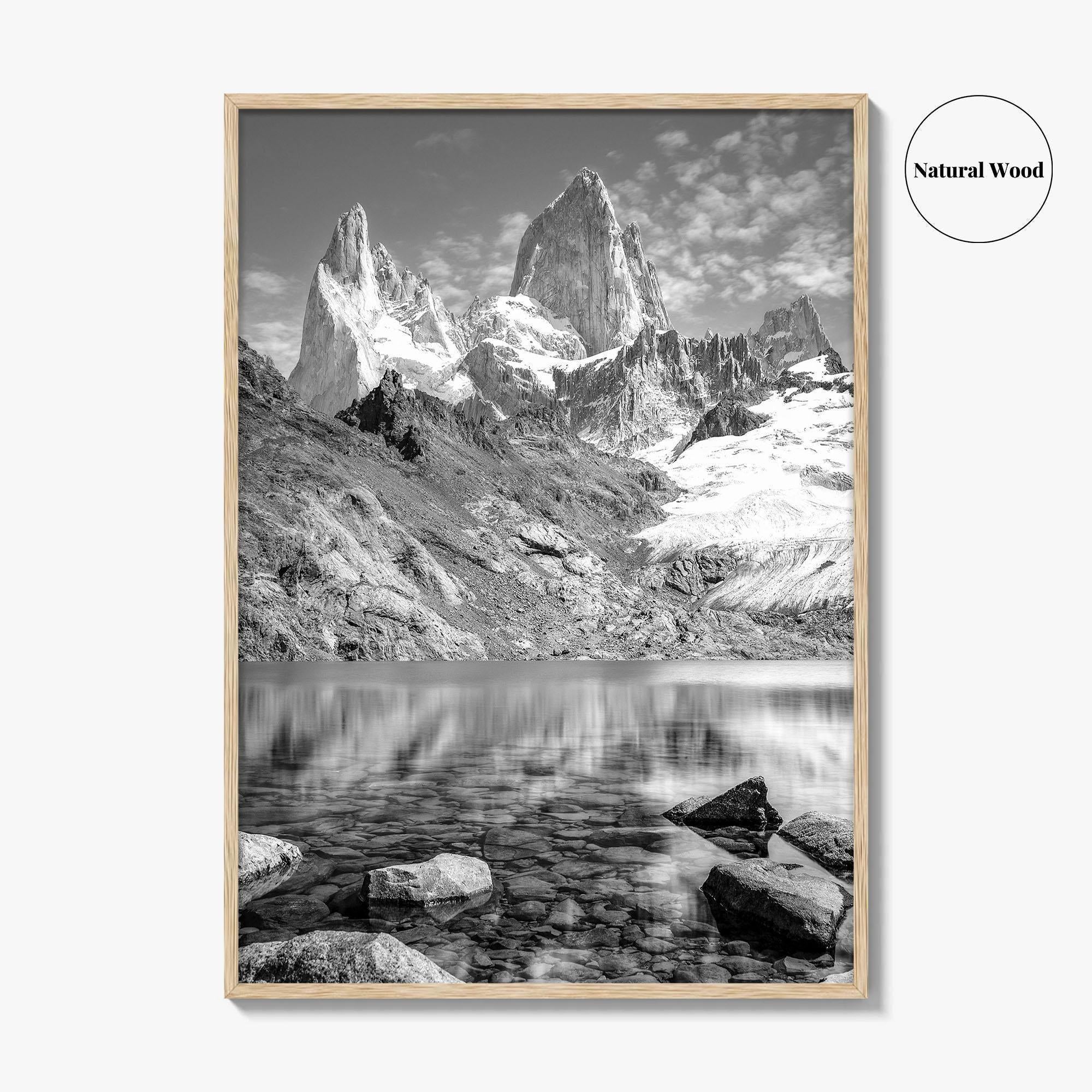 Mount Fitz Roy Black and White Fine Art Photo Print, Patagonia Argentina Poster