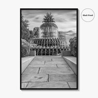 Charleston Black and White Fine Art Photo Print, Pineapple Fountain, South Carolina Poster
